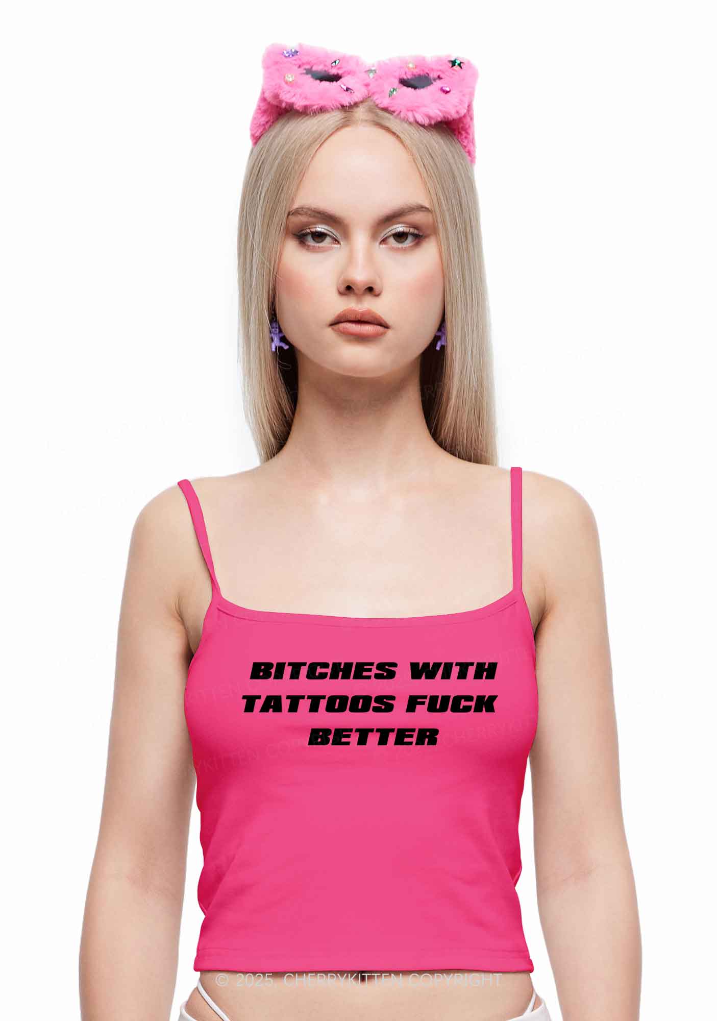 Bxxches With Tattoos Fxxk Better Y2K Spaghetti Strap Cami Cherrykitten - Image 2
