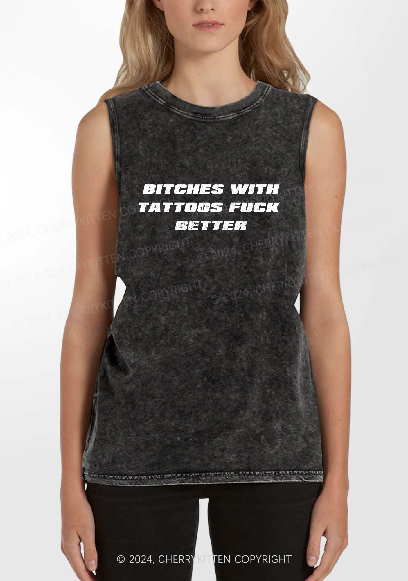 Bxxches With Tattoos Fxxk Better Y2K Washed Tank Cherrykitten - Image 2