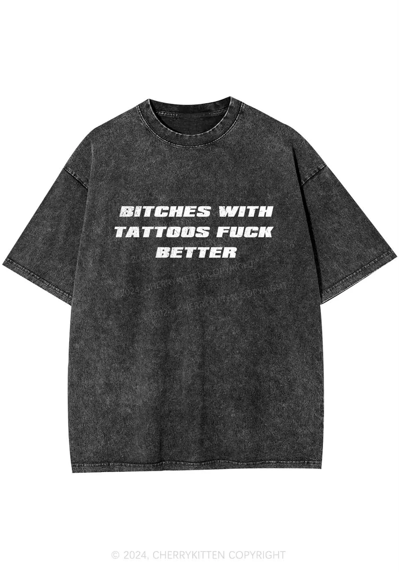 Bxxches With Tattoos Fxxk Better Y2K Washed Tee Cherrykitten - Image 3