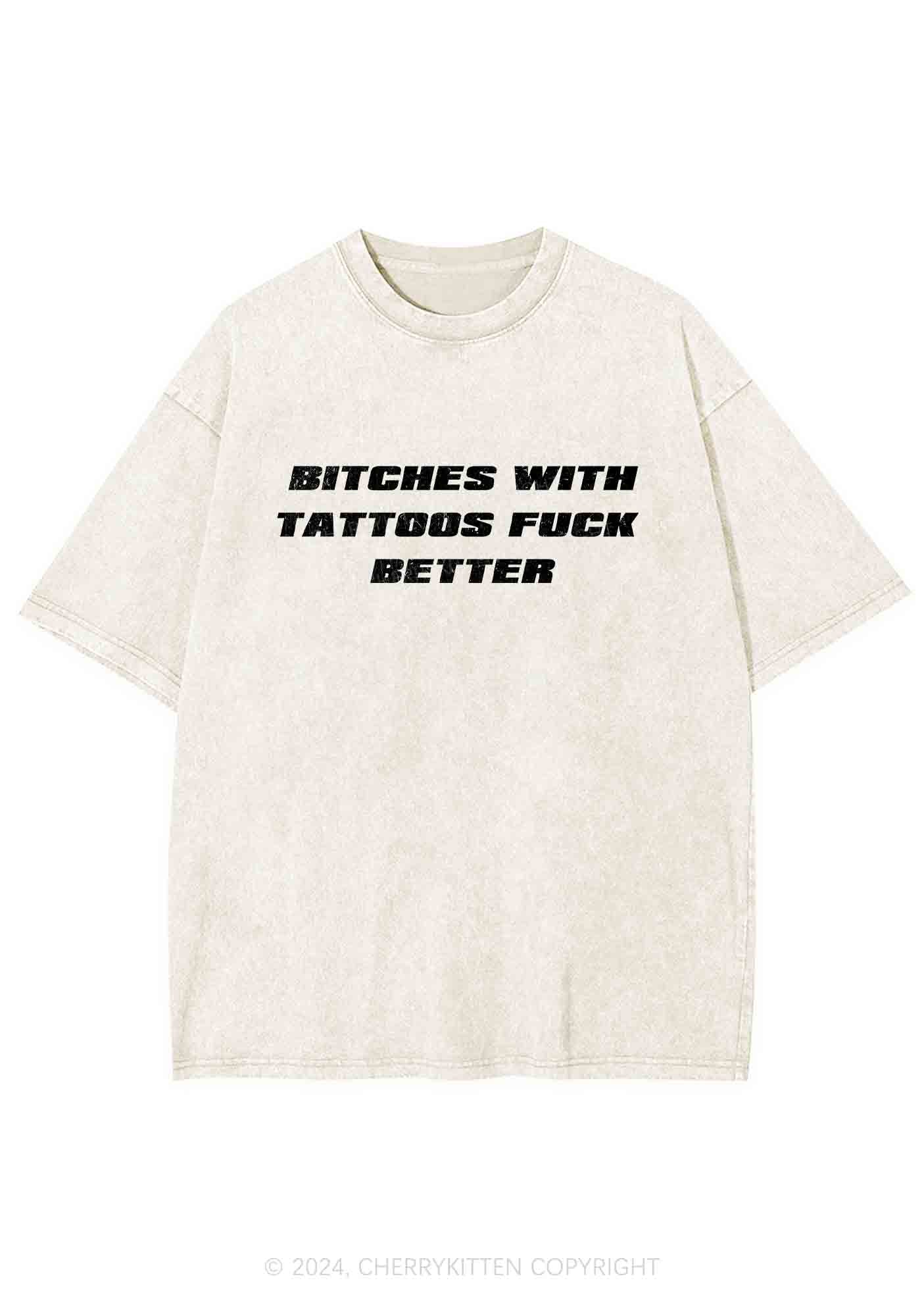 Bxxches With Tattoos Fxxk Better Y2K Washed Tee Cherrykitten - Image 5