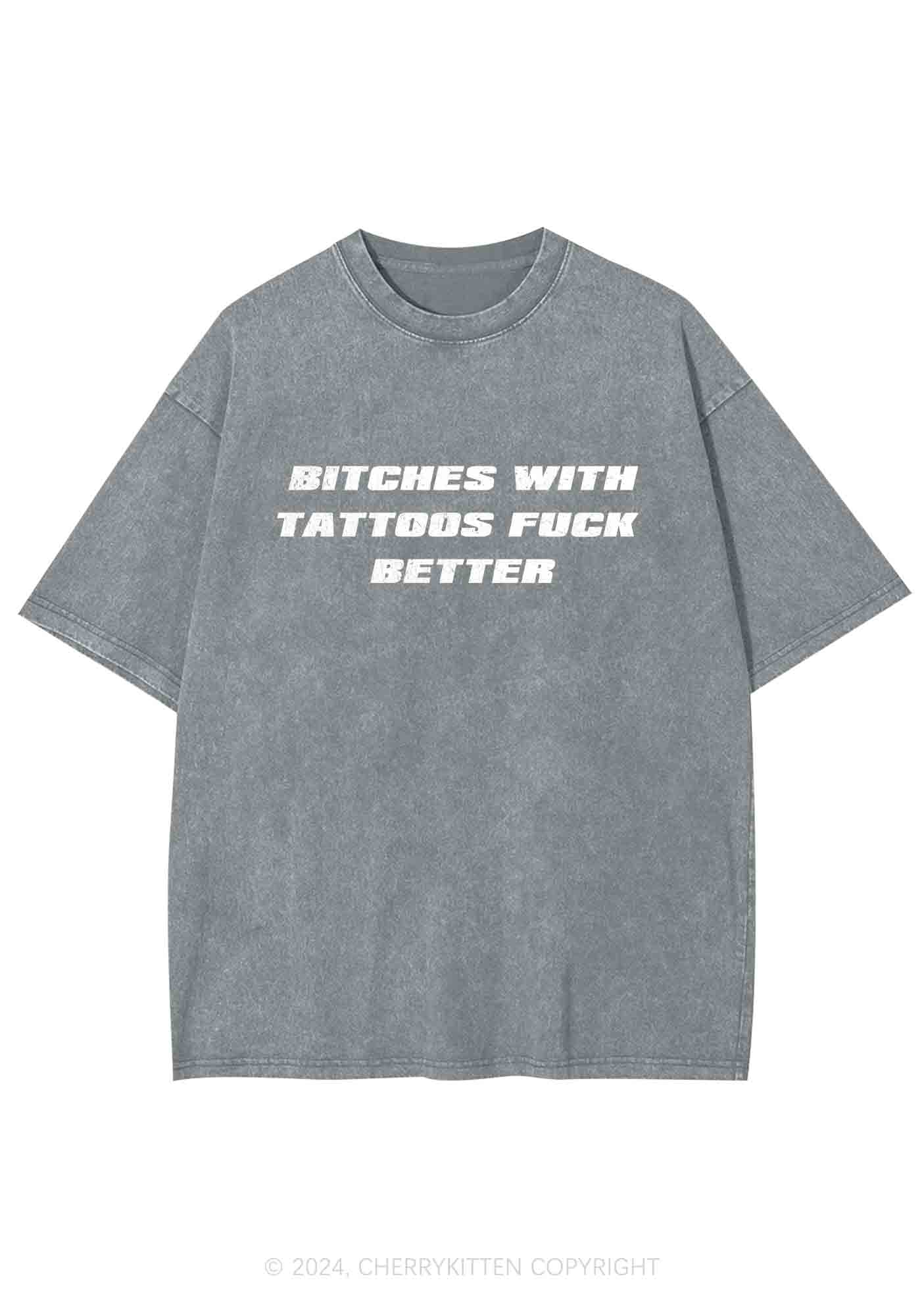 Bxxches With Tattoos Fxxk Better Y2K Washed Tee Cherrykitten - Image 6