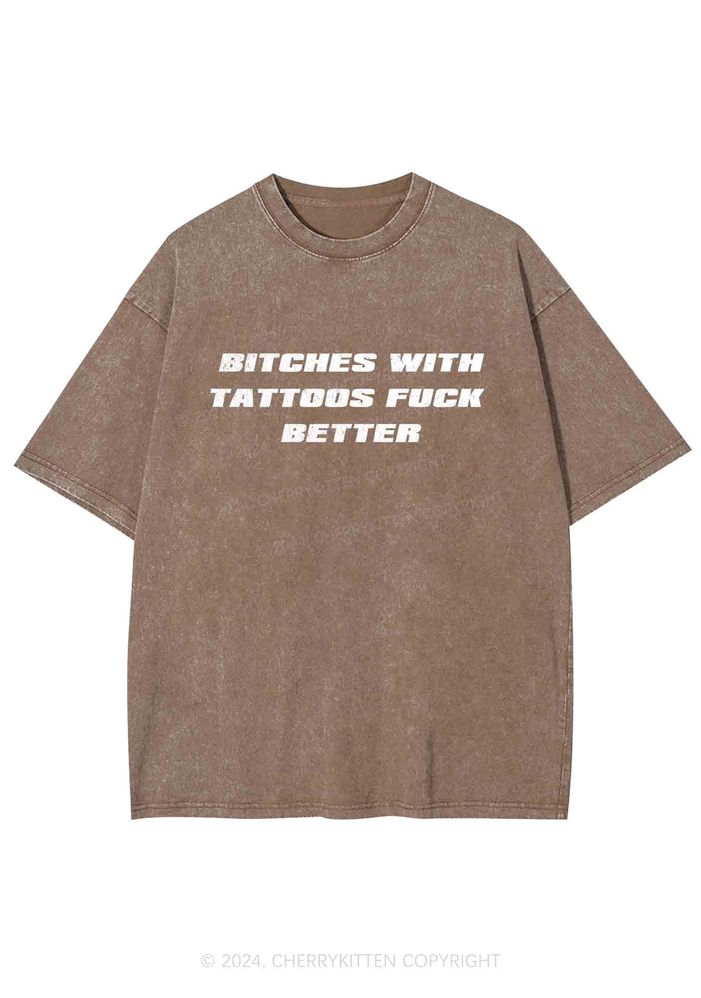 Bxxches With Tattoos Fxxk Better Y2K Washed Tee Cherrykitten - Image 7