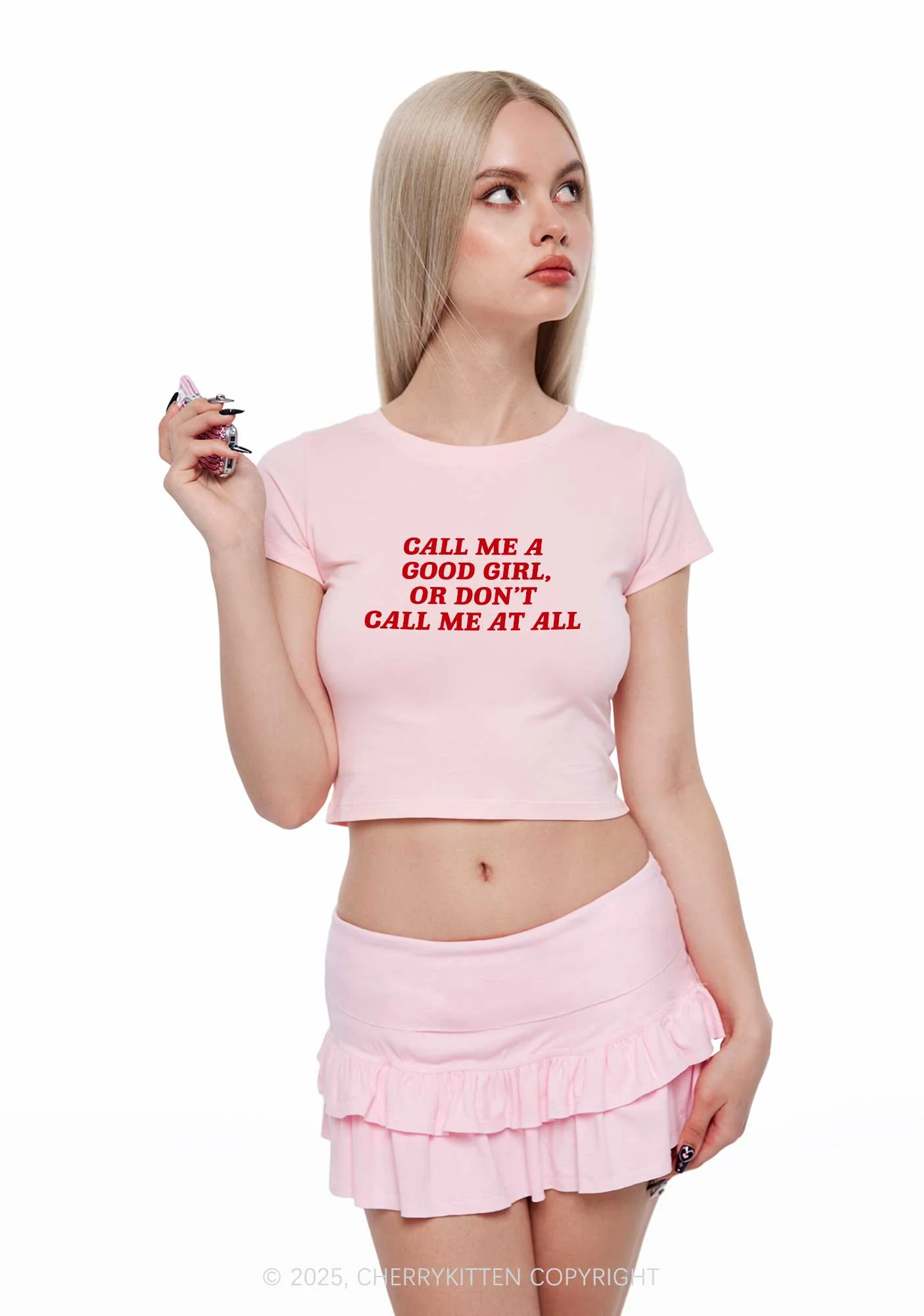Call Me Good Girl Y2K Baby Tee Cherrykitten - Image 2