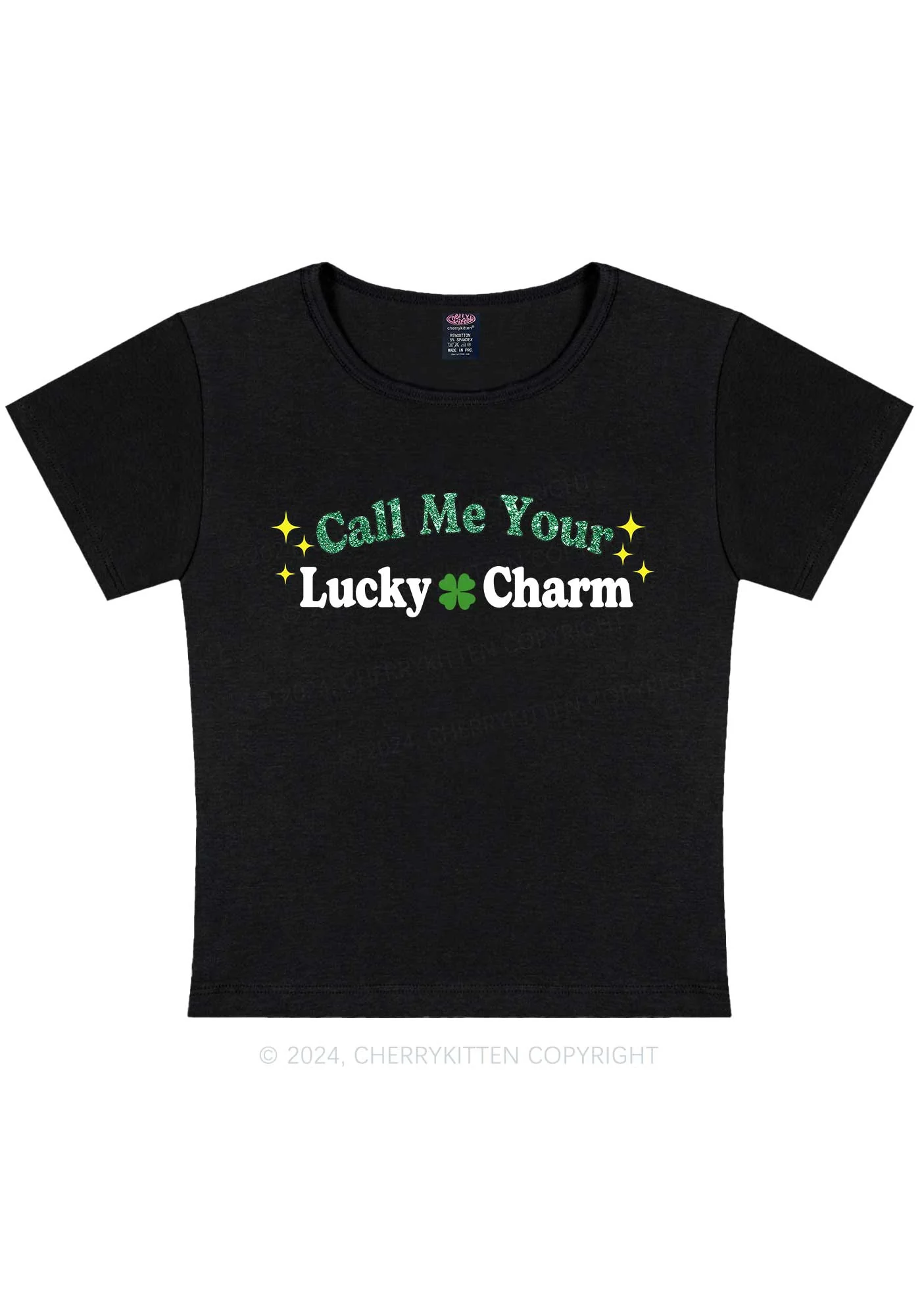 Call Me Your Lucky Charm St Patricks Y2K Baby Tee Cherrykitten - Image 4