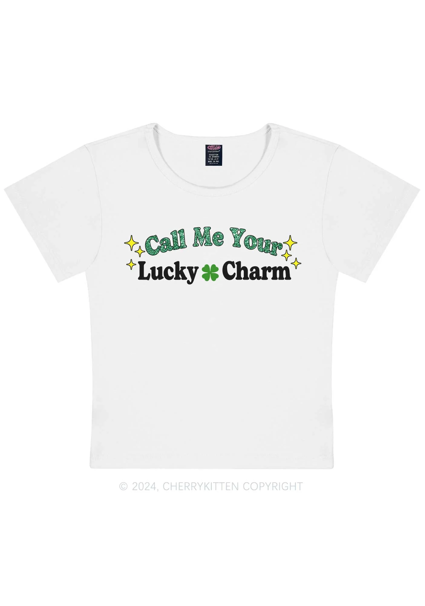 Call Me Your Lucky Charm St Patricks Y2K Baby Tee Cherrykitten - Image 6