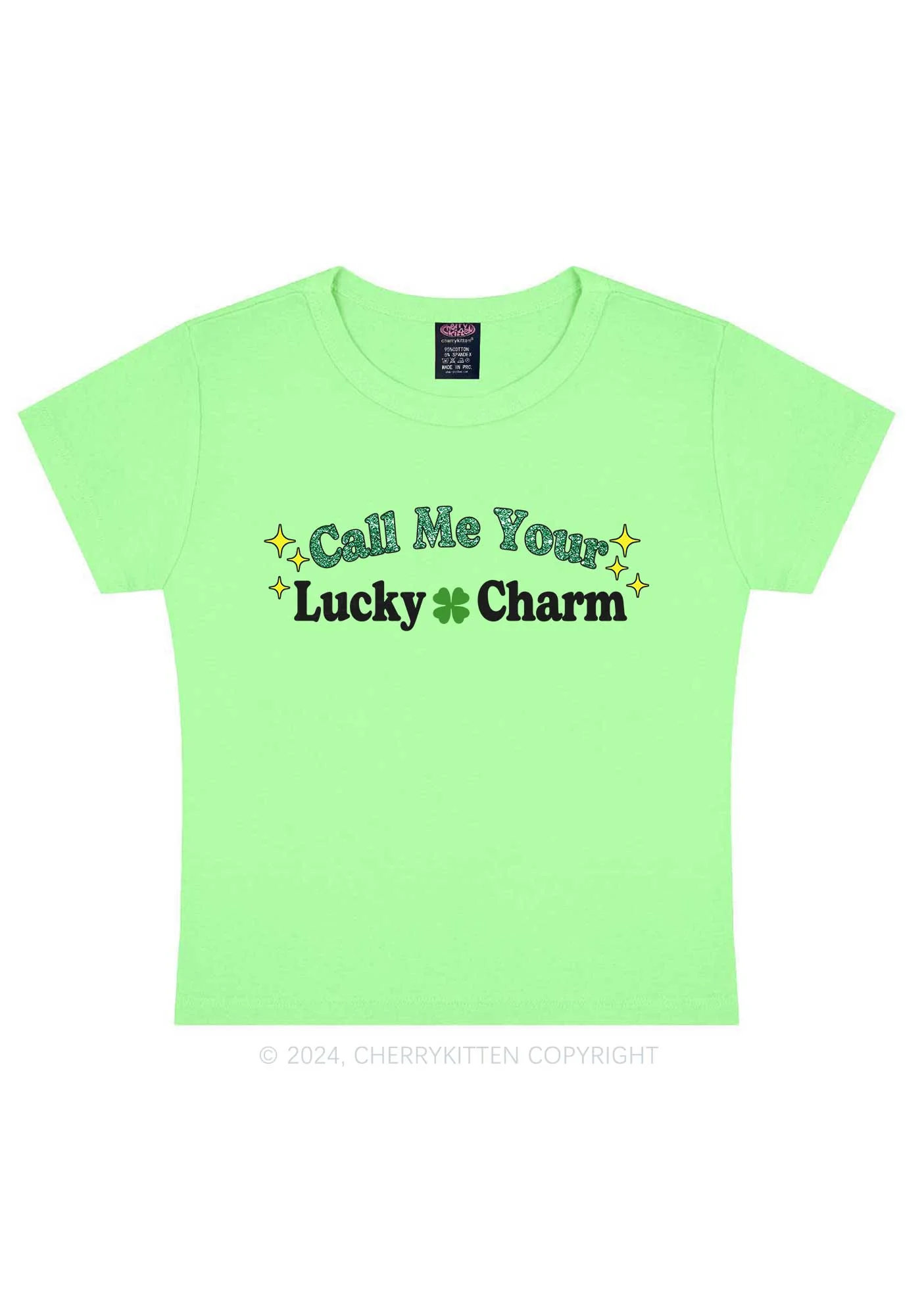 Call Me Your Lucky Charm St Patricks Y2K Baby Tee Cherrykitten - Image 8