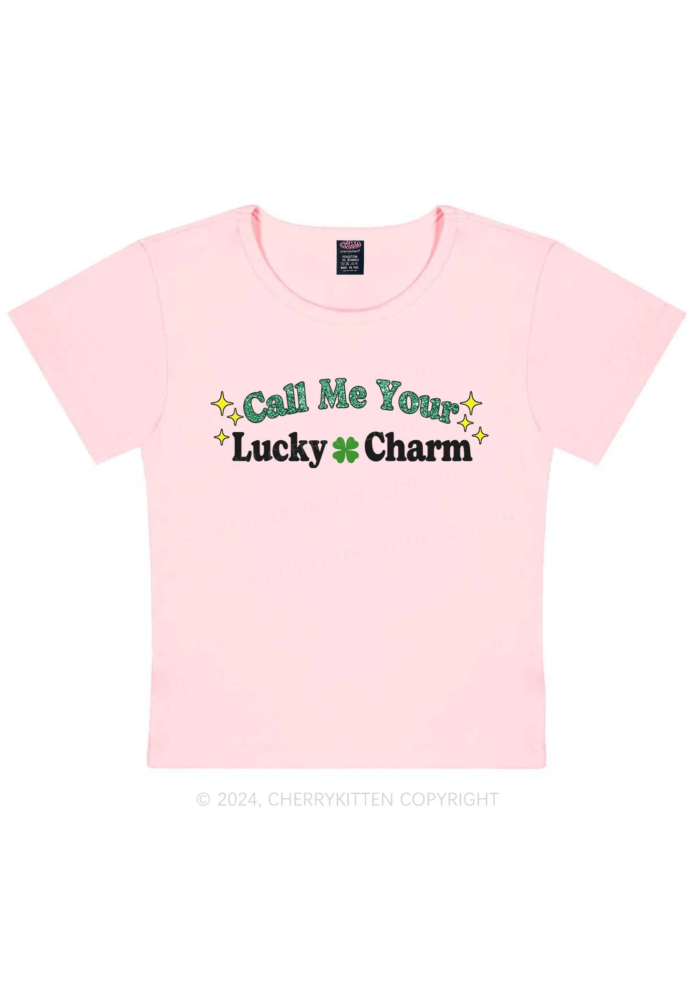 Call Me Your Lucky Charm St Patricks Y2K Baby Tee Cherrykitten - Image 9