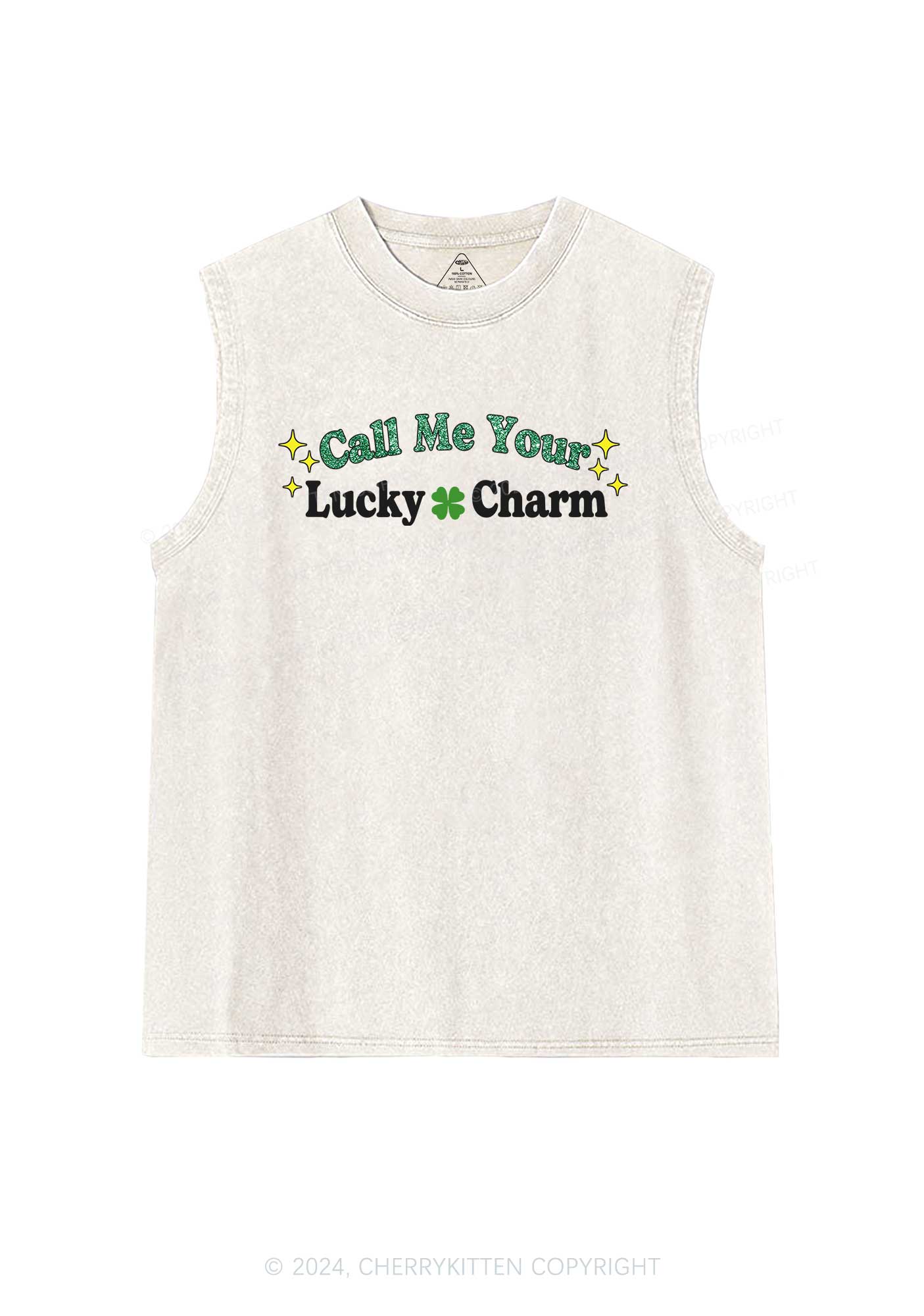 Call Me Your Lucky Charm St Patricks Y2K Washed Tank Cherrykitten - Image 4