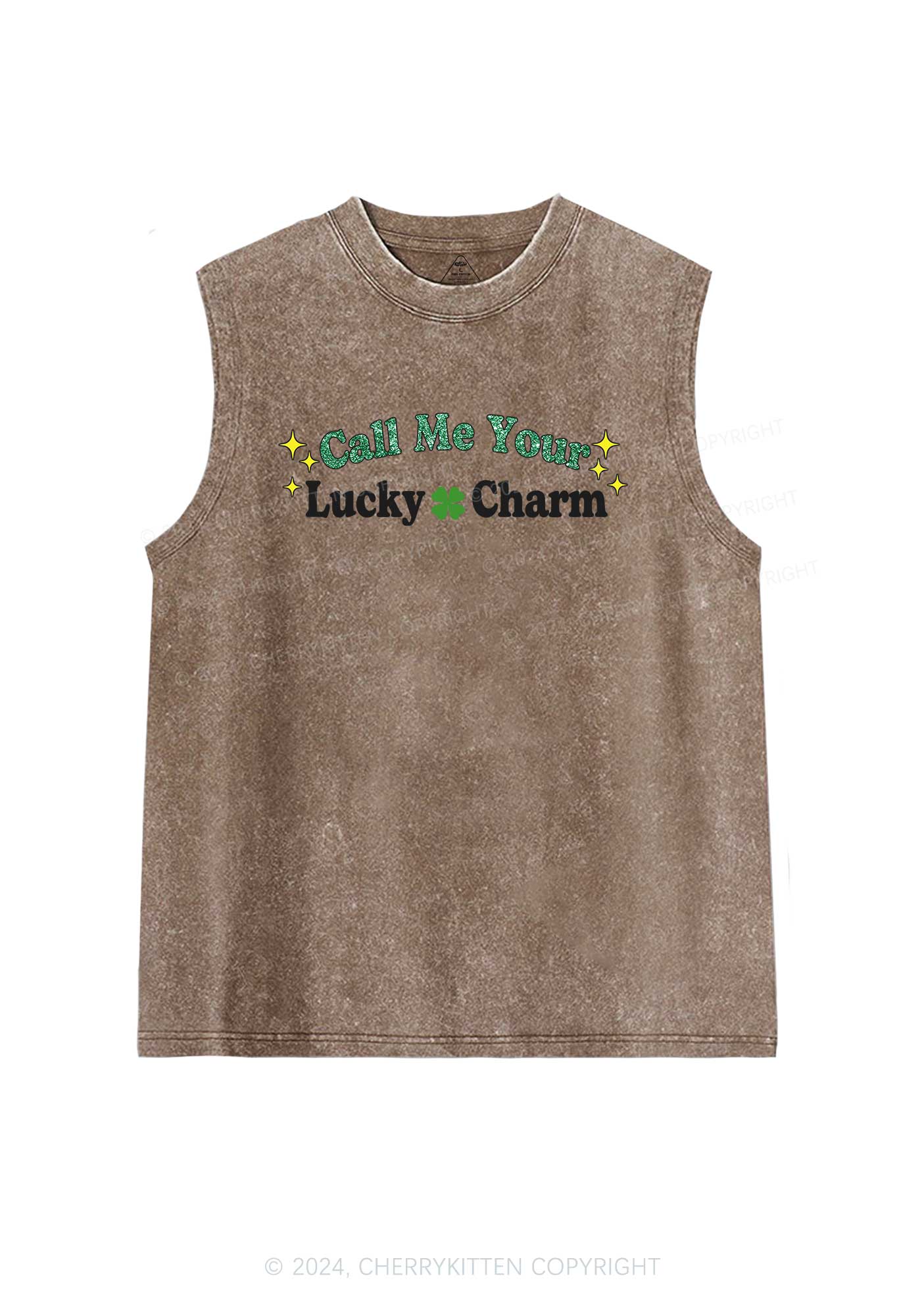 Call Me Your Lucky Charm St Patricks Y2K Washed Tank Cherrykitten - Image 7