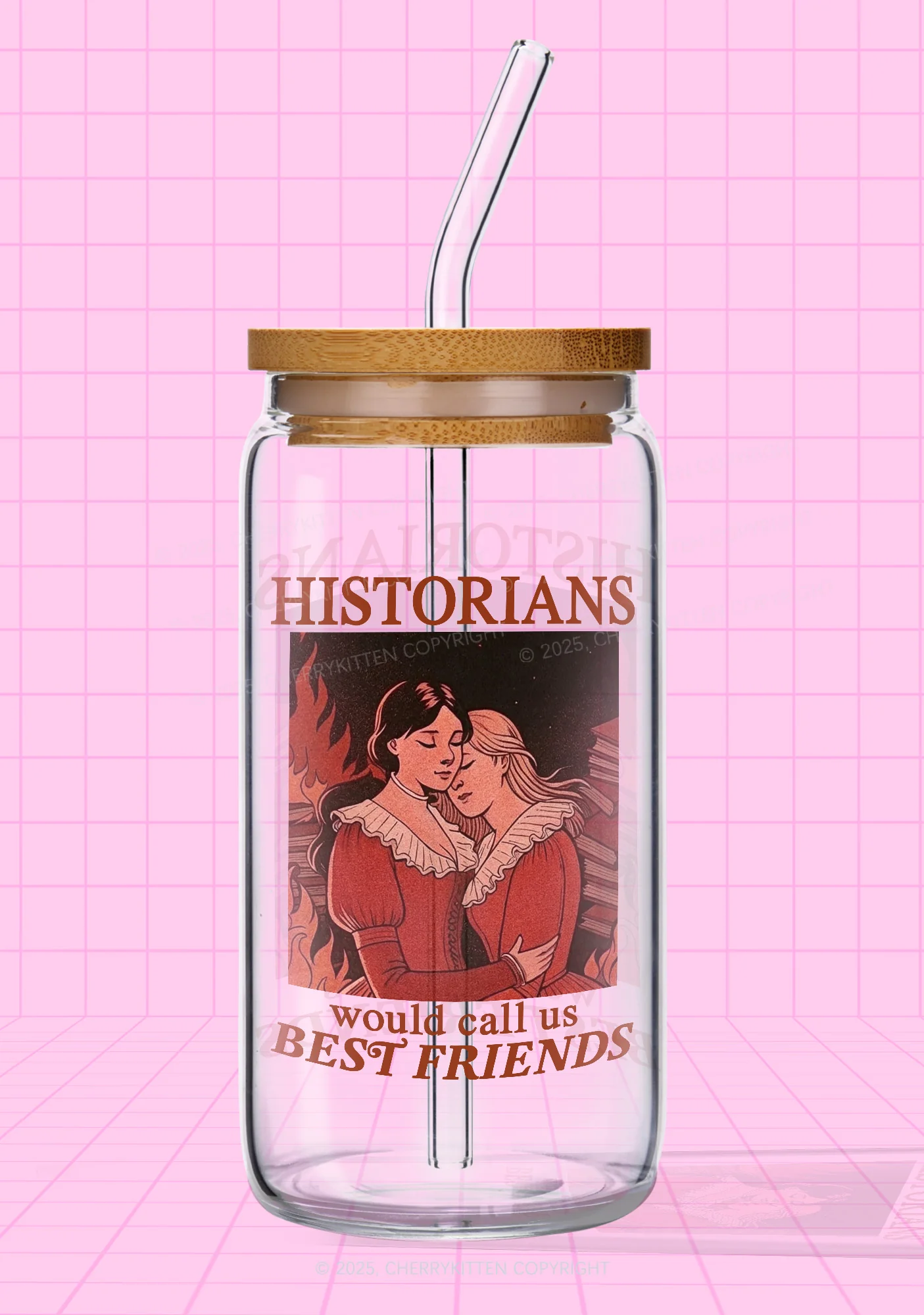 Call Us Best Friends Pride Y2K Printed Glass Cup Cherrykitten - Image 4