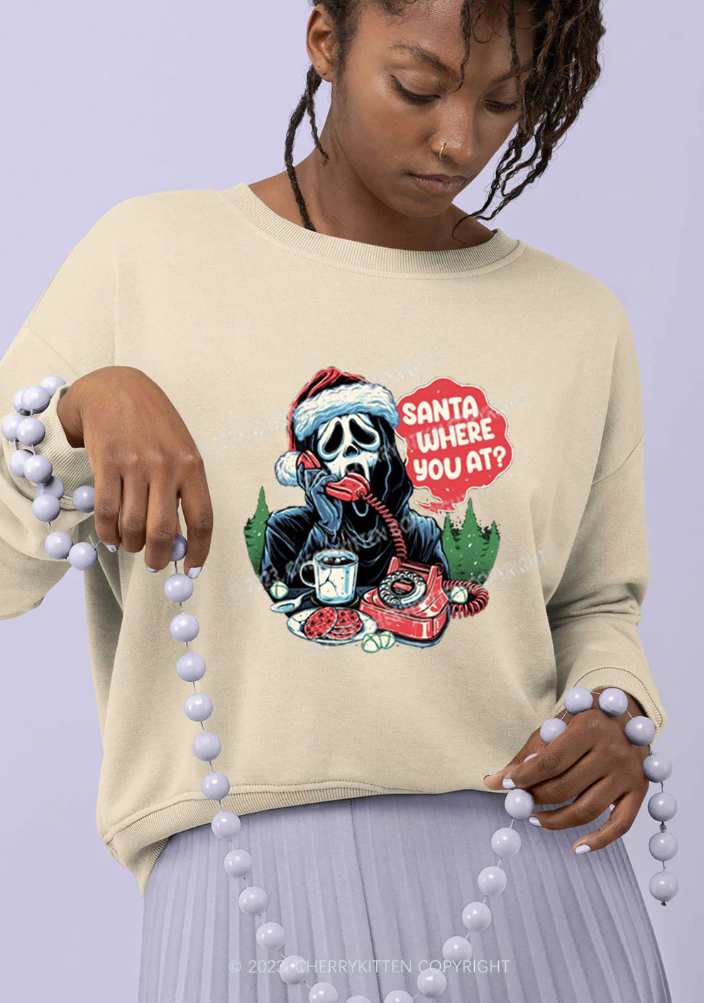 Calling Santa Where You At Christmas Y2K Sweatshirt Cherrykitten - Image 2