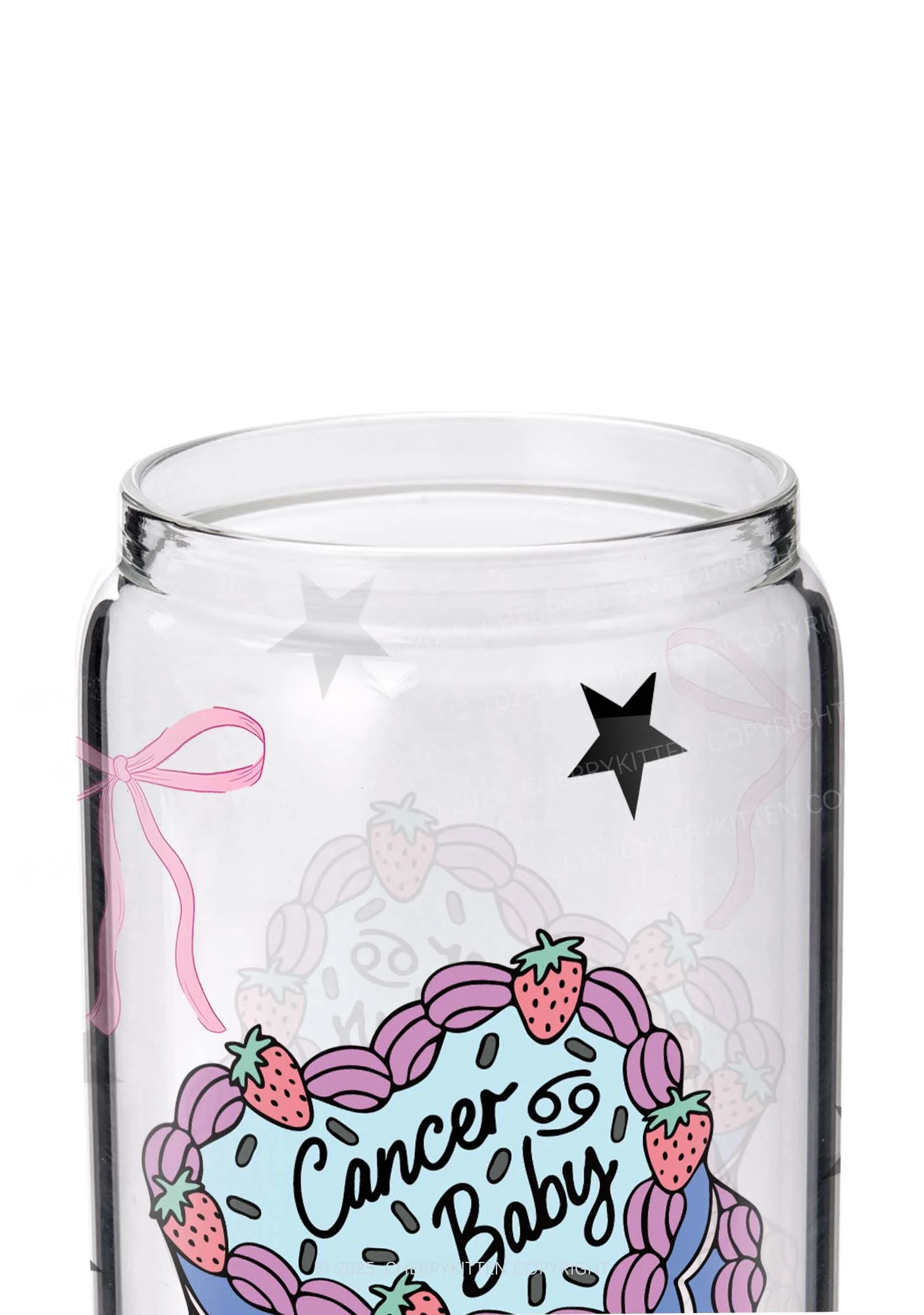 Cancer Baby Y2K Printed Glass Cup Cherrykitten - Image 2