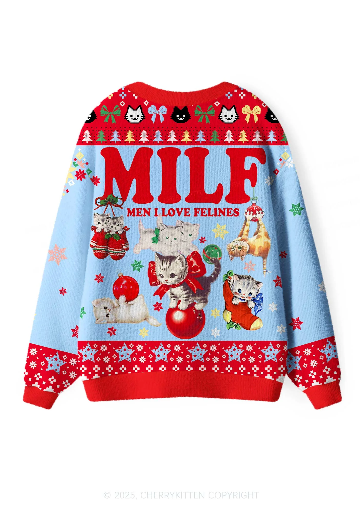 Cat Mxxf Y2K Christmas Cardigan Knit Sweatshirt Cherrykitten - Image 3