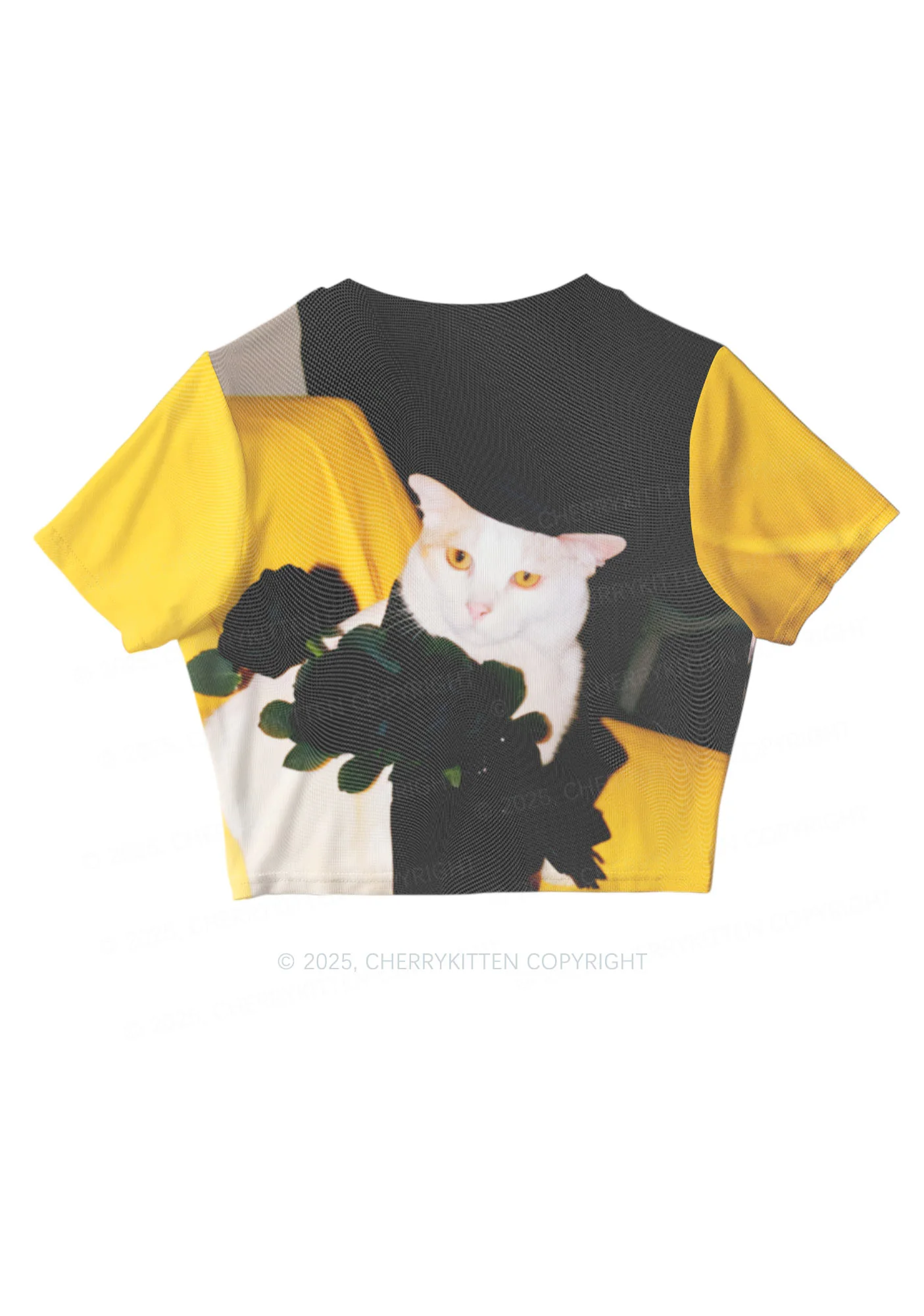 Cat With Black Roses Y2K Mesh Crop Top Cherrykitten - Image 5