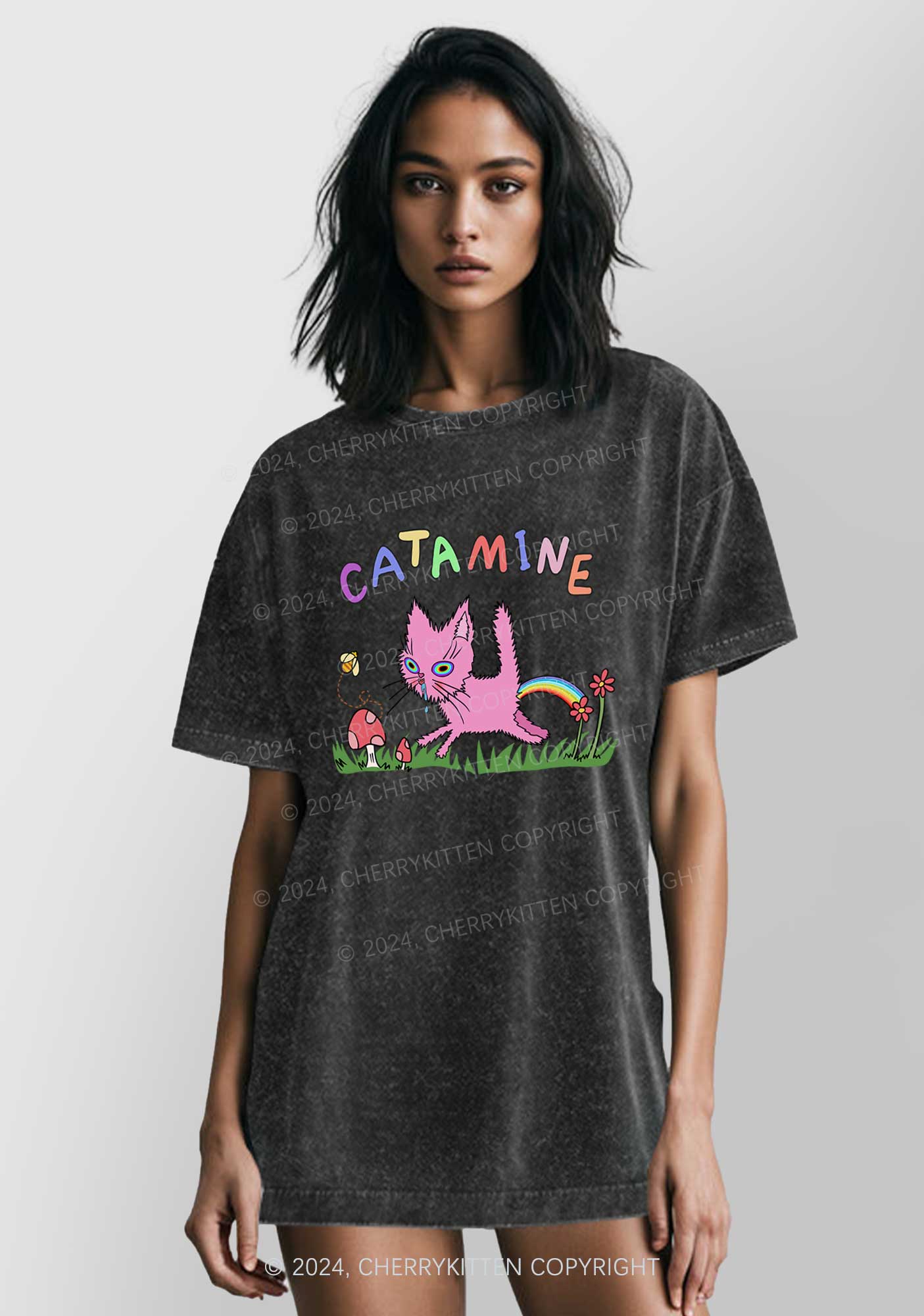 Catamine Y2K Washed Tee Cherrykitten - Image 2