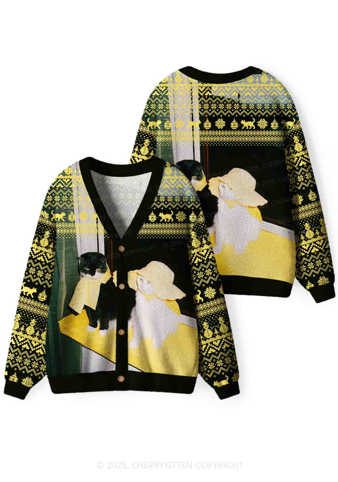 Cats Friend Y2K Christmas Cardigan Knit Sweatshirt Cherrykitten - Image 3