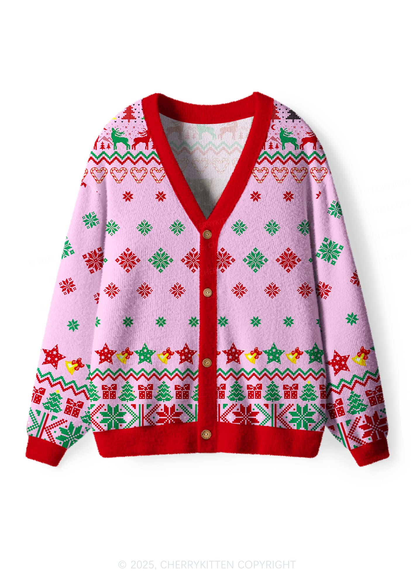 Cats Gift Y2K Christmas Cardigan Knit Sweatshirt Cherrykitten - Image 2