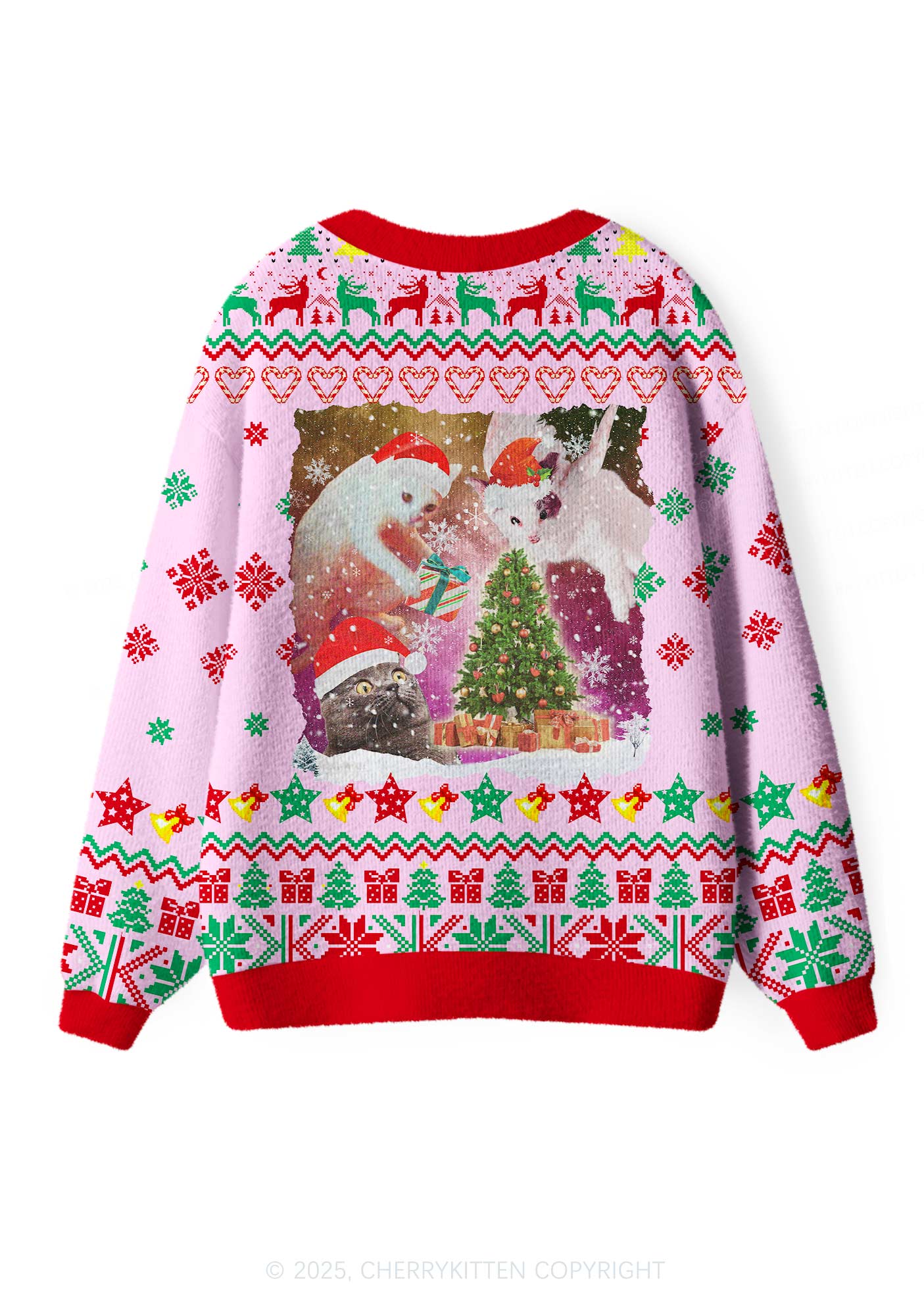 Cats Gift Y2K Christmas Cardigan Knit Sweatshirt Cherrykitten - Image 3