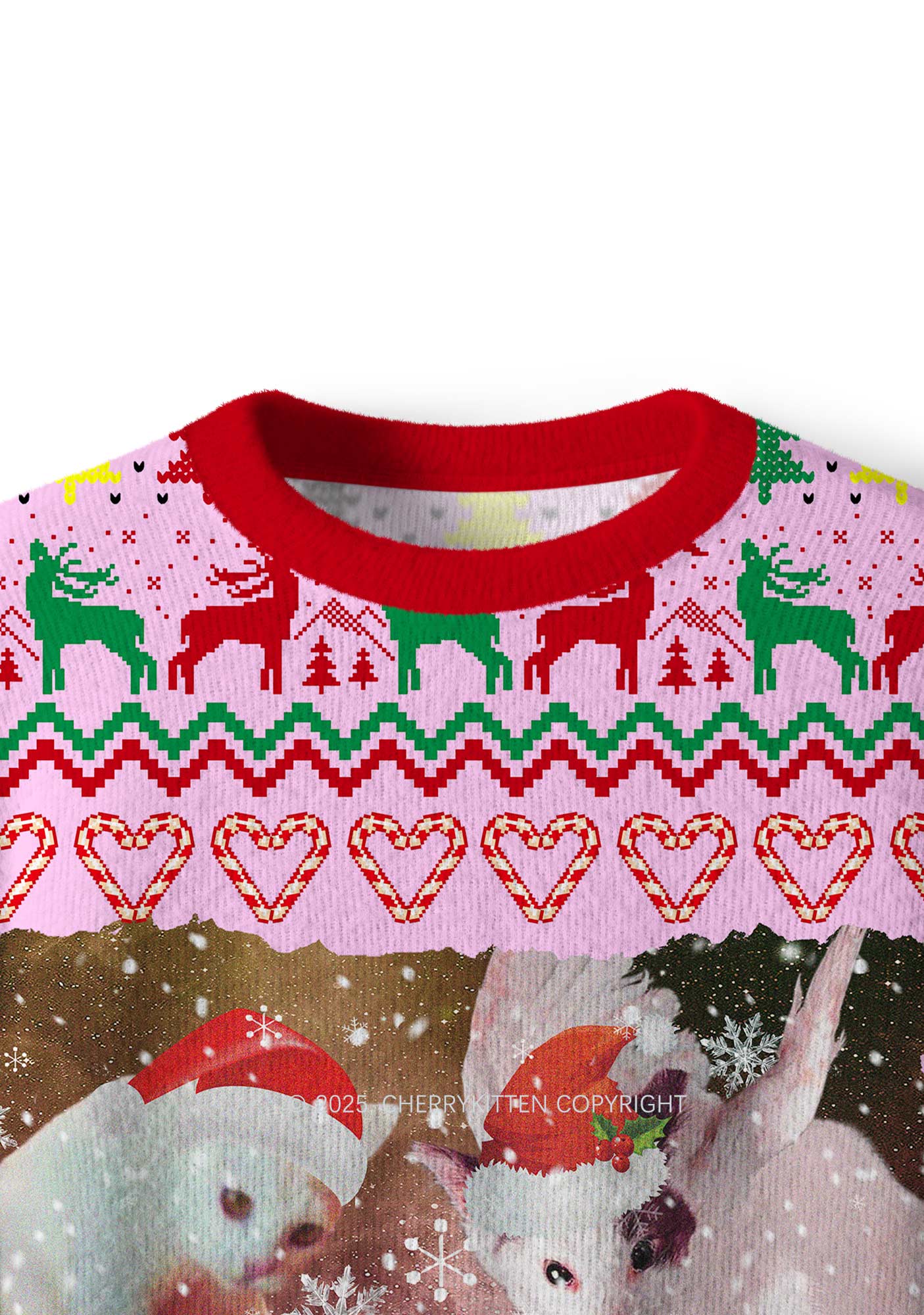 Cats Gift Y2K Christmas Knit Sweatshirt Cherrykitten - Image 5