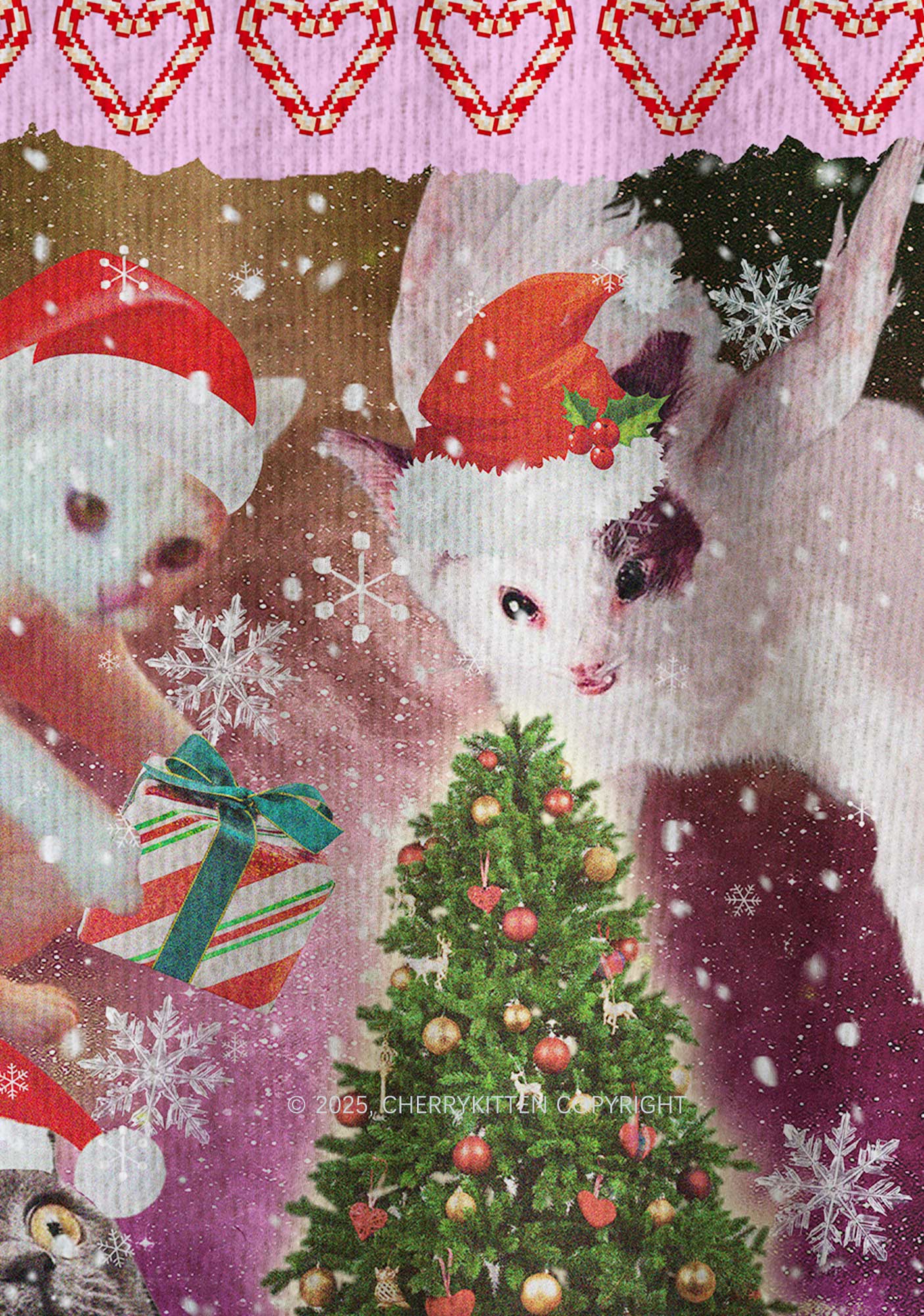 Cats Gift Y2K Christmas Knit Sweatshirt Cherrykitten - Image 6