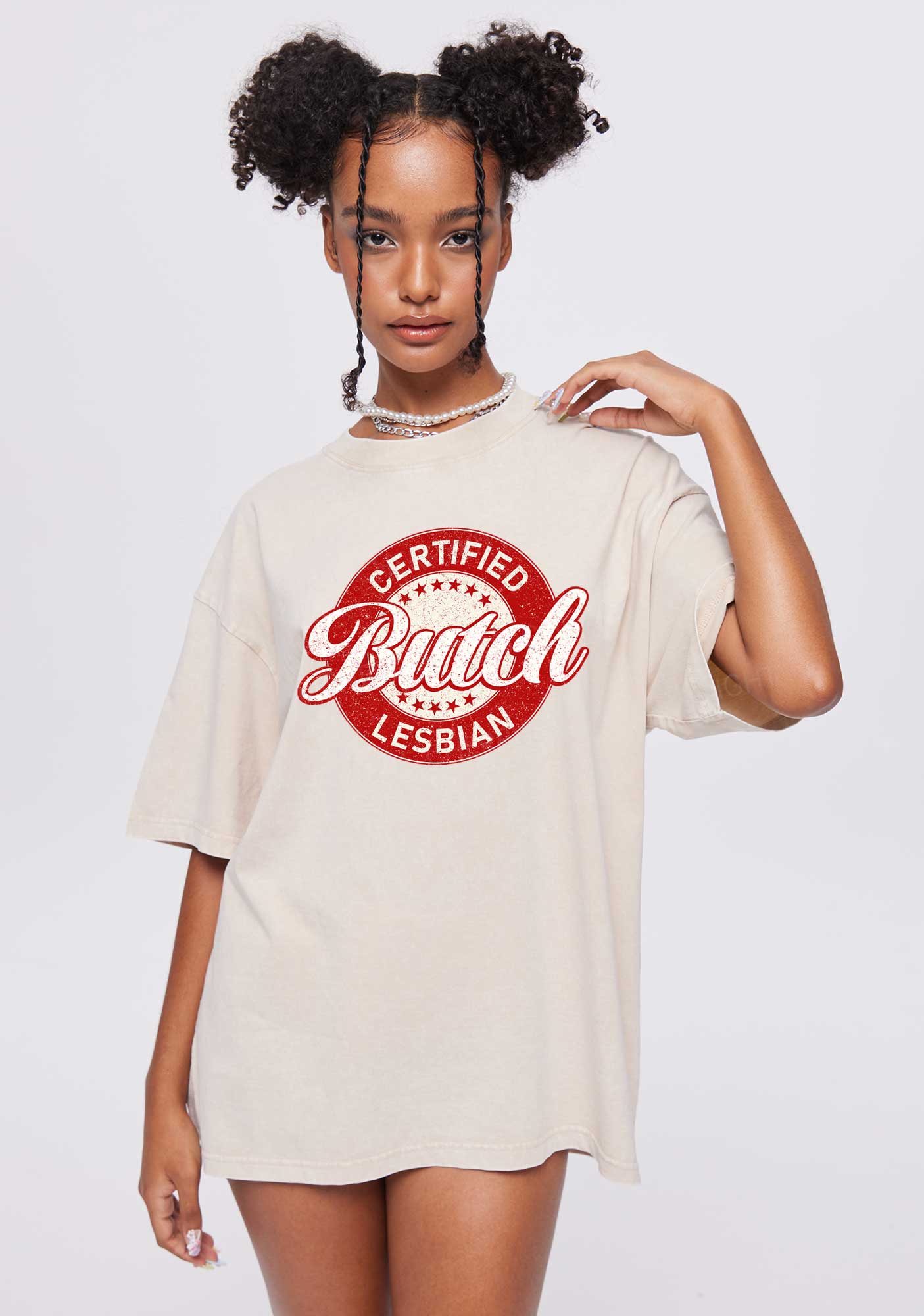 Certified Butch Lesbian Y2K Shirts Washed Tee Cherrykitten - Image 2