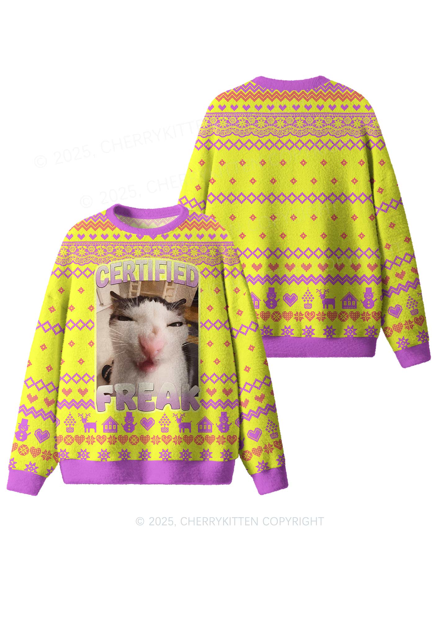 Certified Freak Y2K Christmas Knit Sweatshirt Cherrykitten - Image 3
