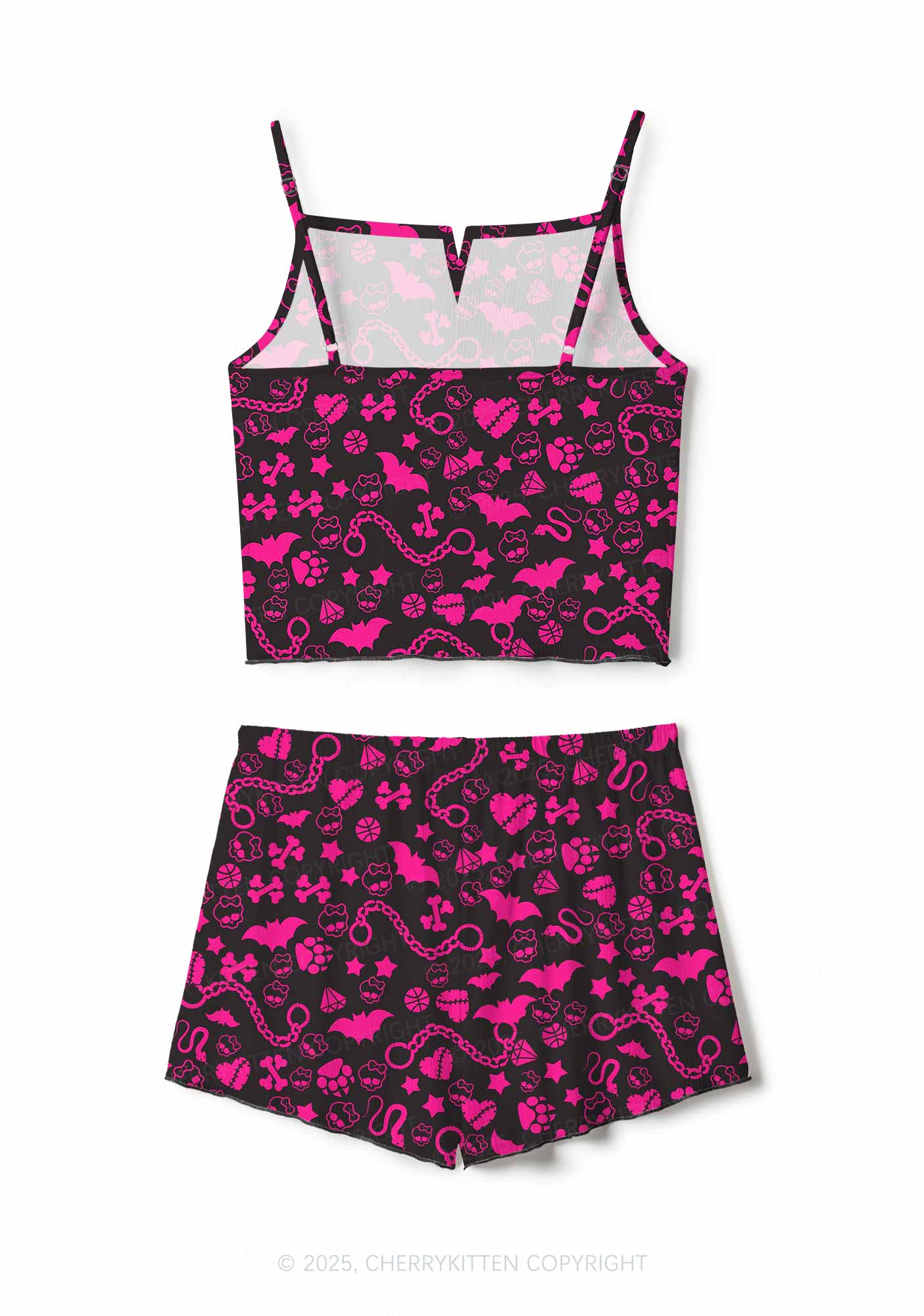 Chains And Bats Valentine's Day Y2K Print Cami Shorts Pajama Set Cherrykitten - Image 2