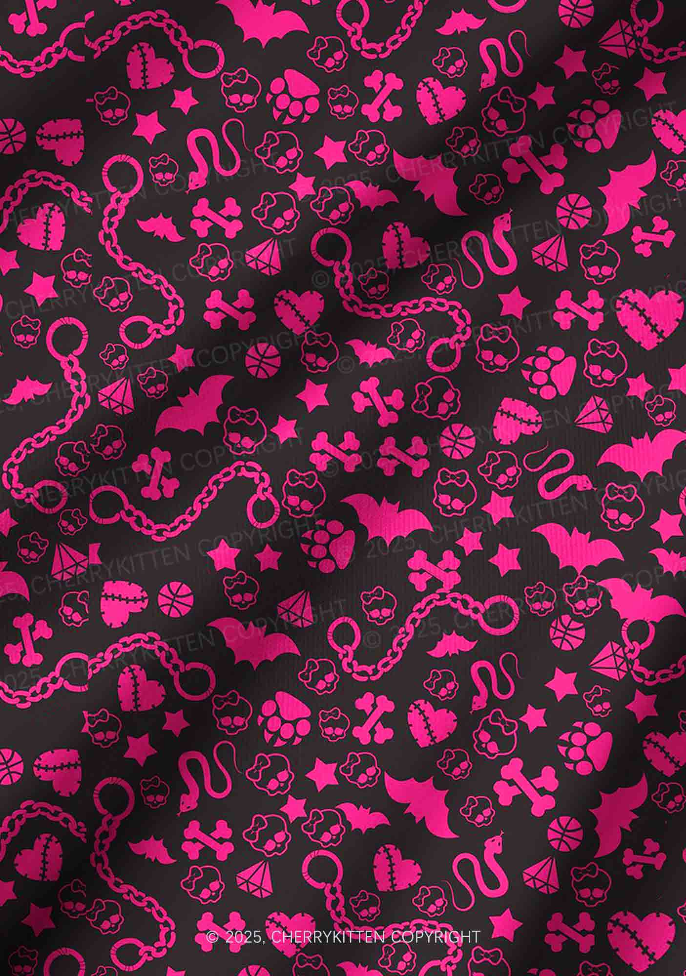 Chains And Bats Valentine's Day Y2K Print Long Sleeve Pajama Set Cherrykitten - Image 3