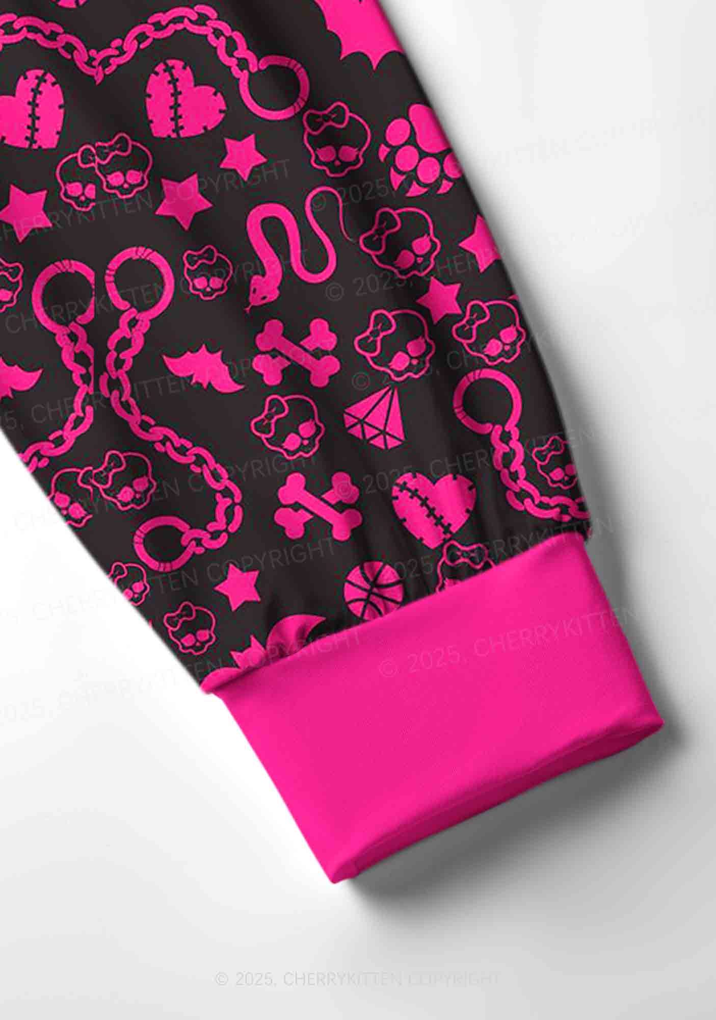 Chains And Bats Valentine's Day Y2K Print Long Sleeve Pajama Set Cherrykitten - Image 4