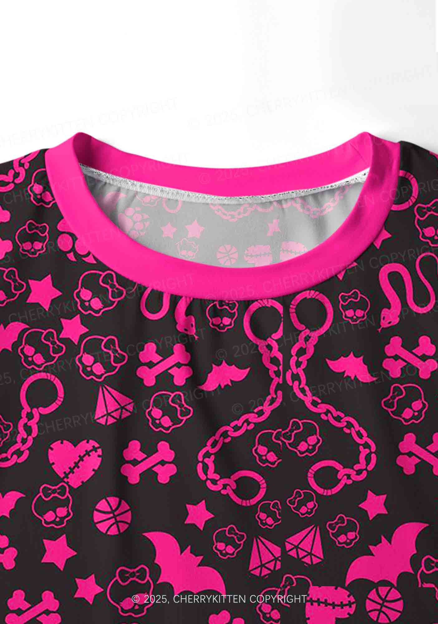 Chains And Bats Valentine's Day Y2K Print Long Sleeve Pajama Set Cherrykitten - Image 5