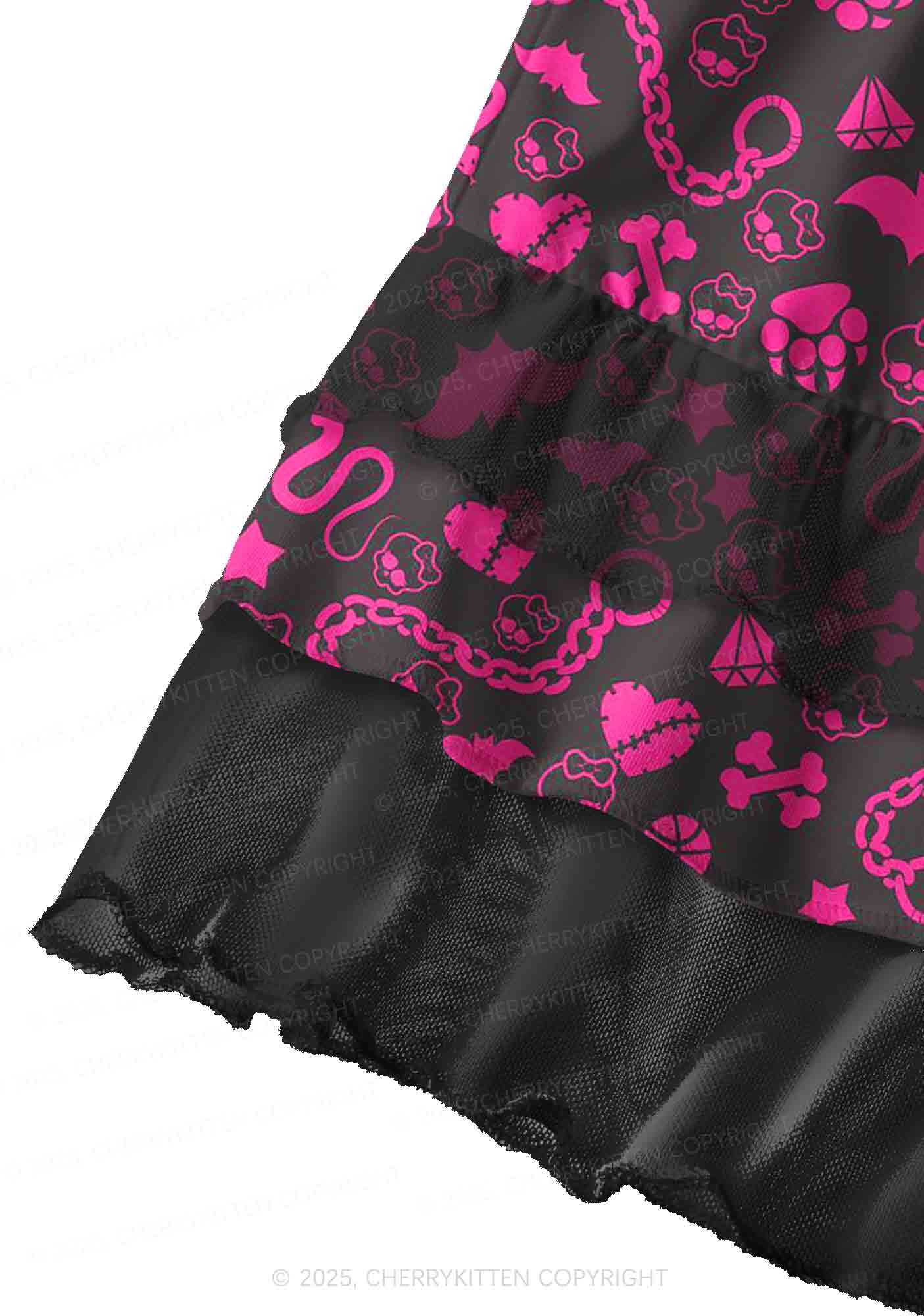 Chains And Bats Valentine's Day Y2K Print Mini Layered Skirt Cherrykitten - Image 2