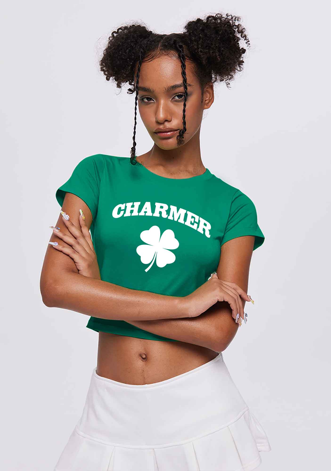 Charmer Shamrock St Patricks Y2K Baby Tee Cherrykitten - Image 2