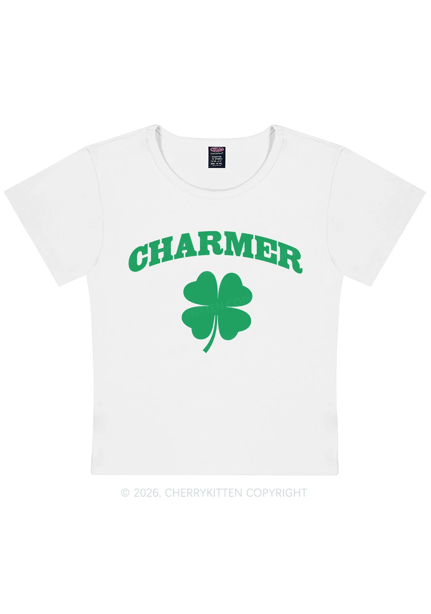 Charmer Shamrock St Patricks Y2K Baby Tee Cherrykitten - Image 3