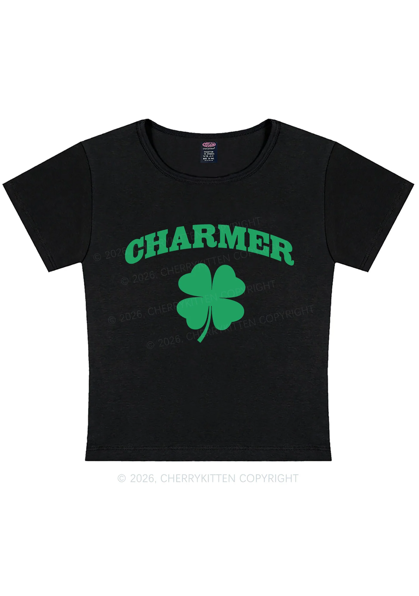 Charmer Shamrock St Patricks Y2K Baby Tee Cherrykitten - Image 4