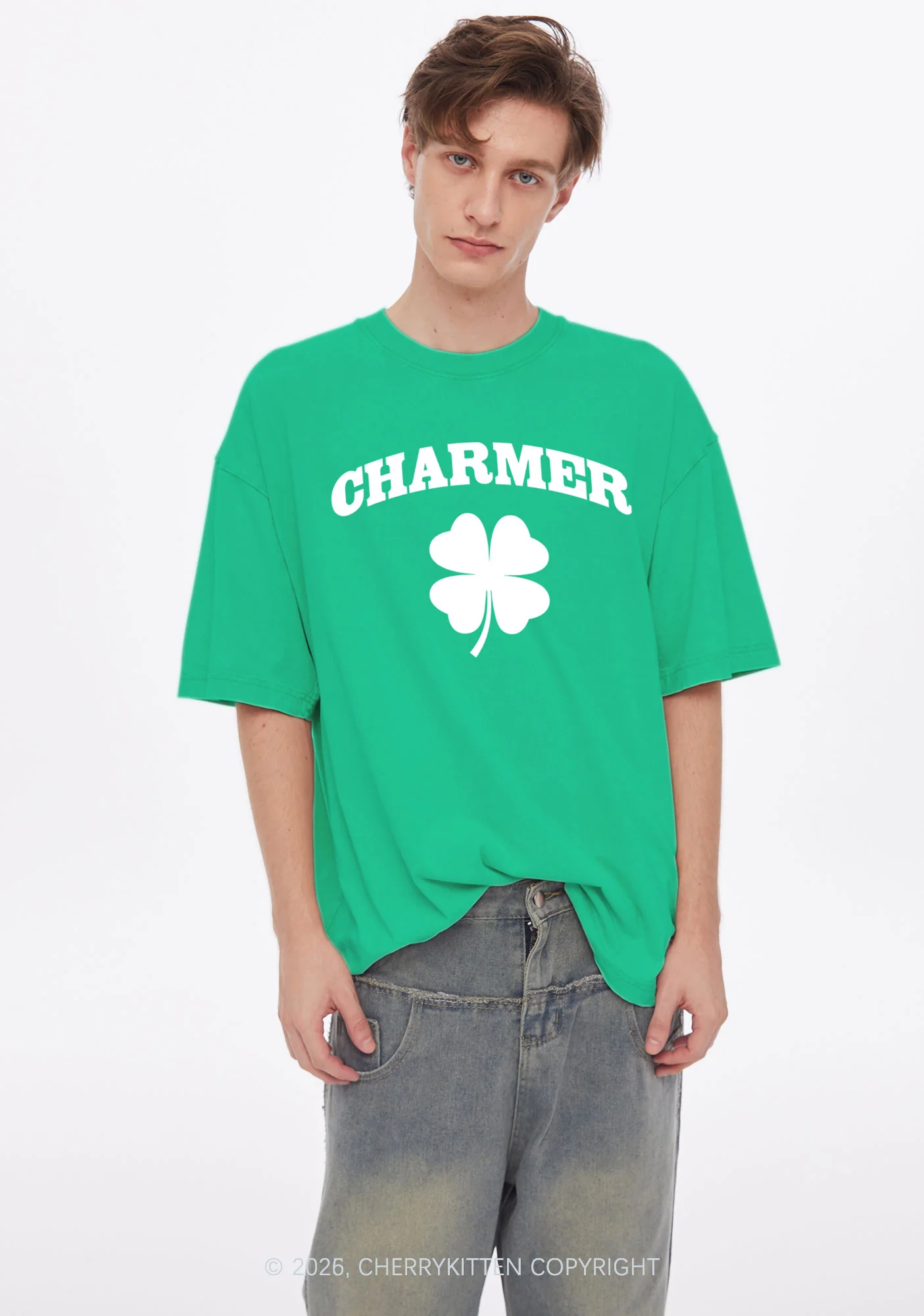 Charmer Shamrock St Patricks Y2K Shirts Washed Tee Cherrykitten - Image 2