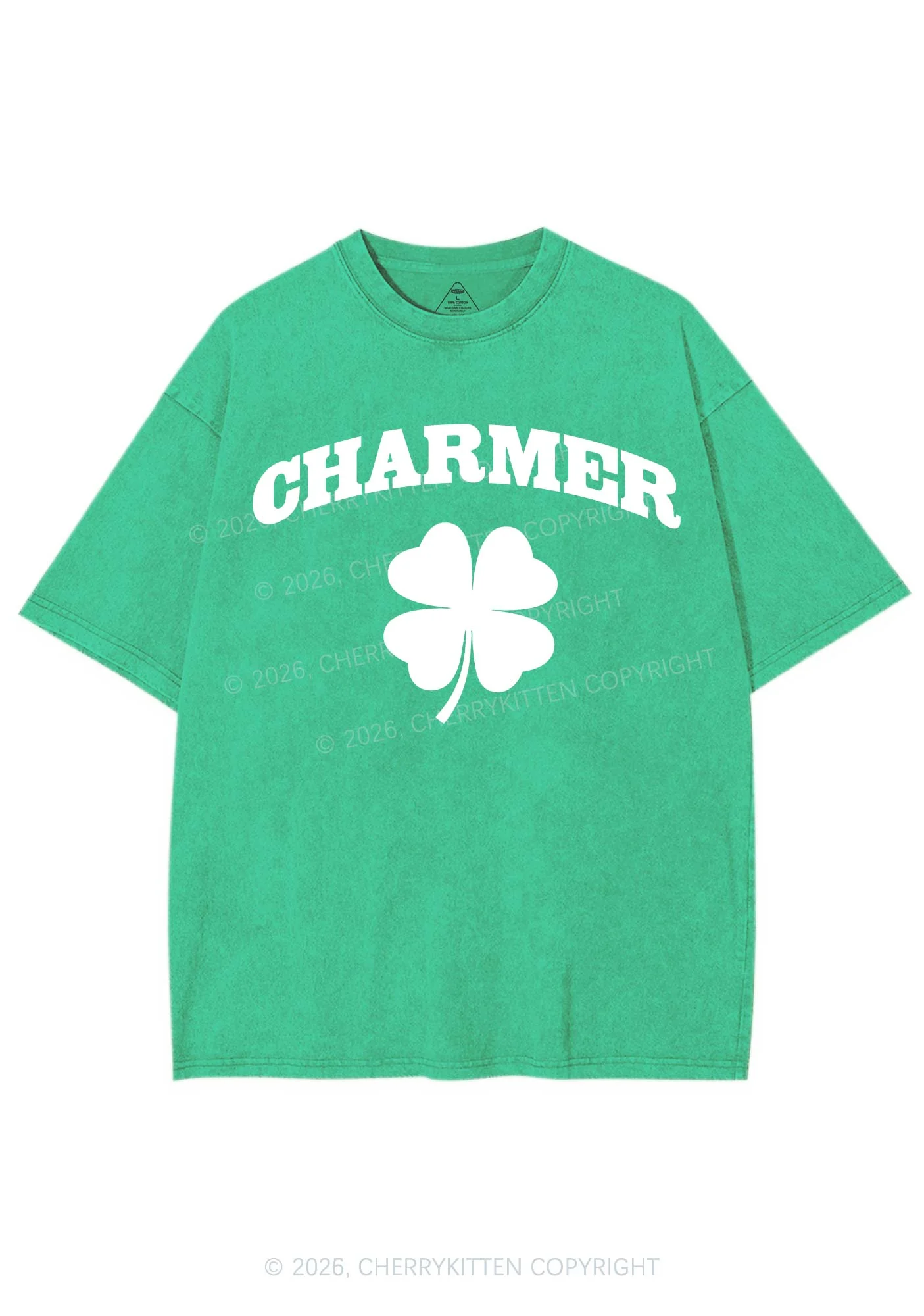 Charmer Shamrock St Patricks Y2K Shirts Washed Tee Cherrykitten - Image 3
