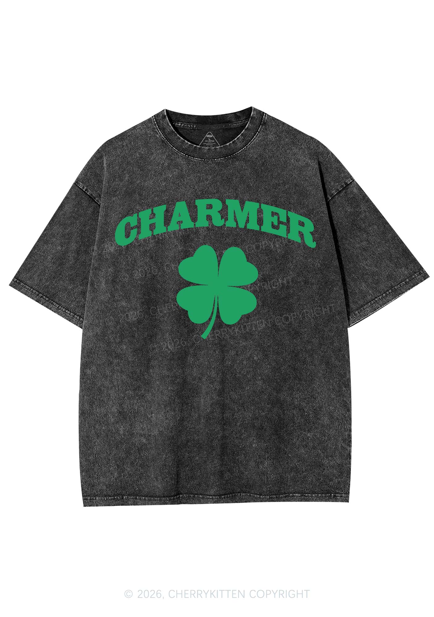 Charmer Shamrock St Patricks Y2K Shirts Washed Tee Cherrykitten - Image 4