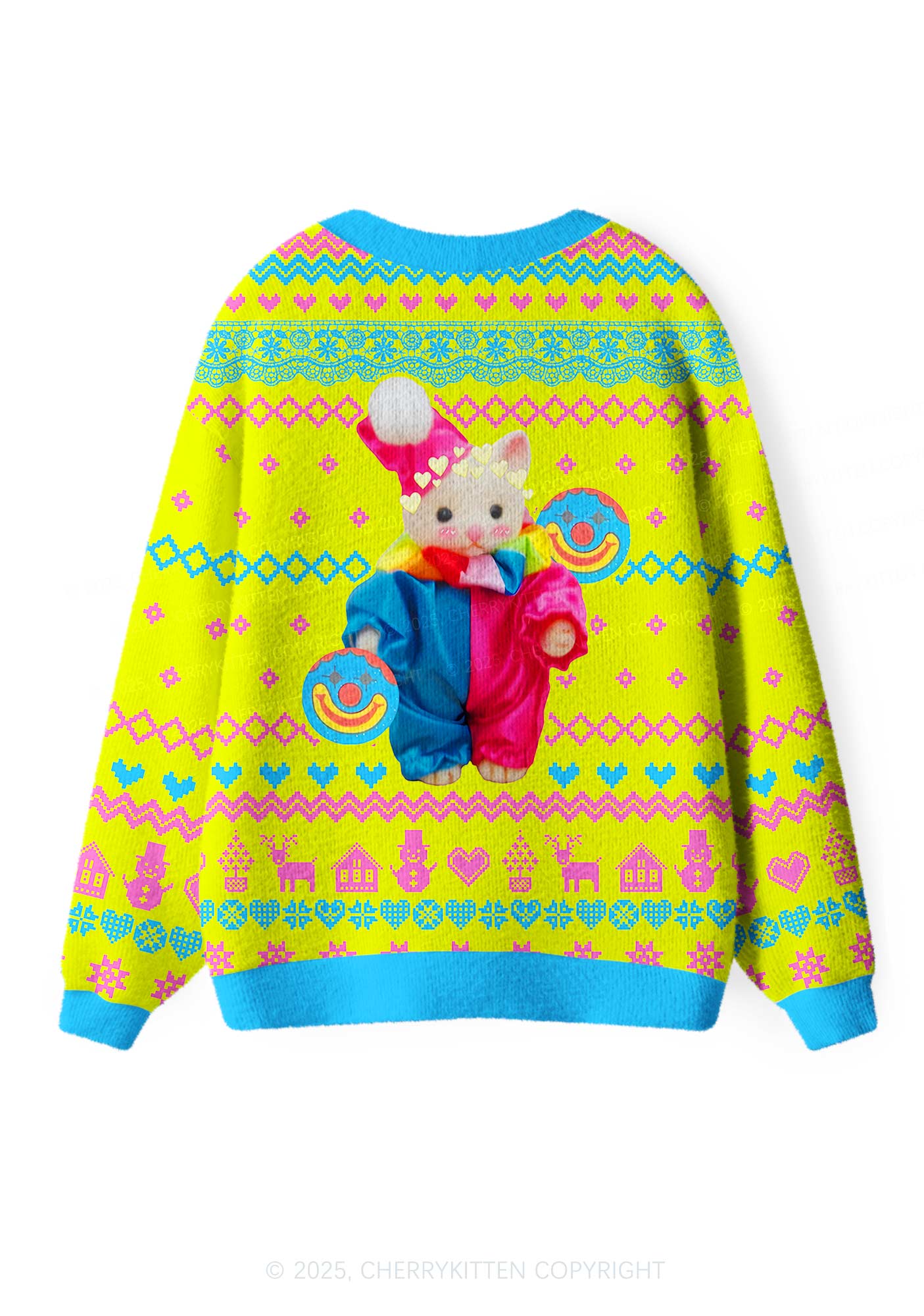 Chat Clown Y2K Christmas Cardigan Knit Sweatshirt Cherrykitten - Image 2