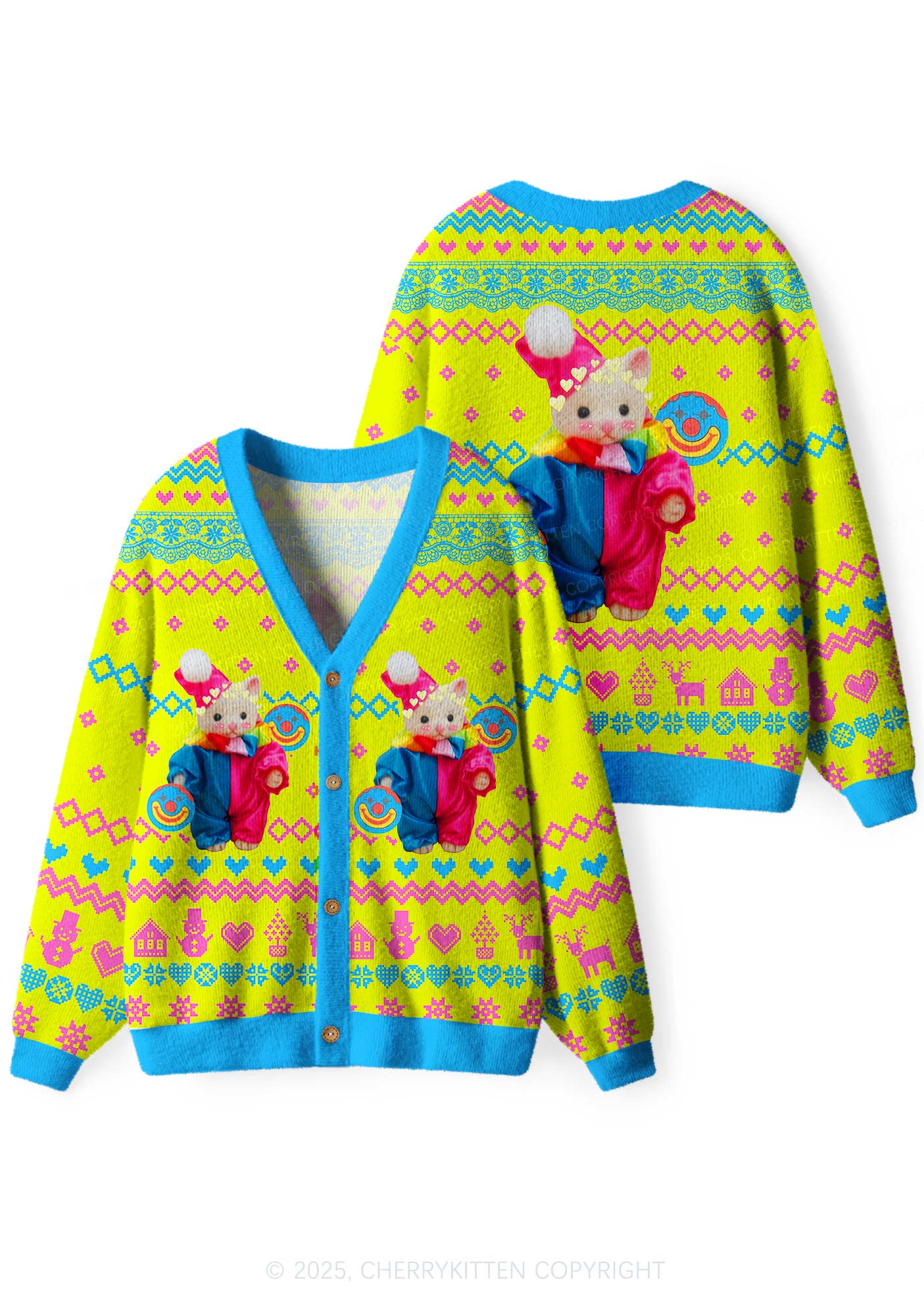 Chat Clown Y2K Christmas Cardigan Knit Sweatshirt Cherrykitten - Image 3