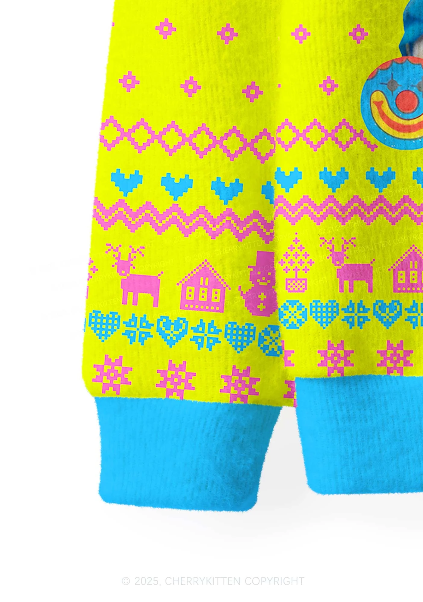 Chat Clown Y2K Christmas Cardigan Knit Sweatshirt Cherrykitten - Image 6