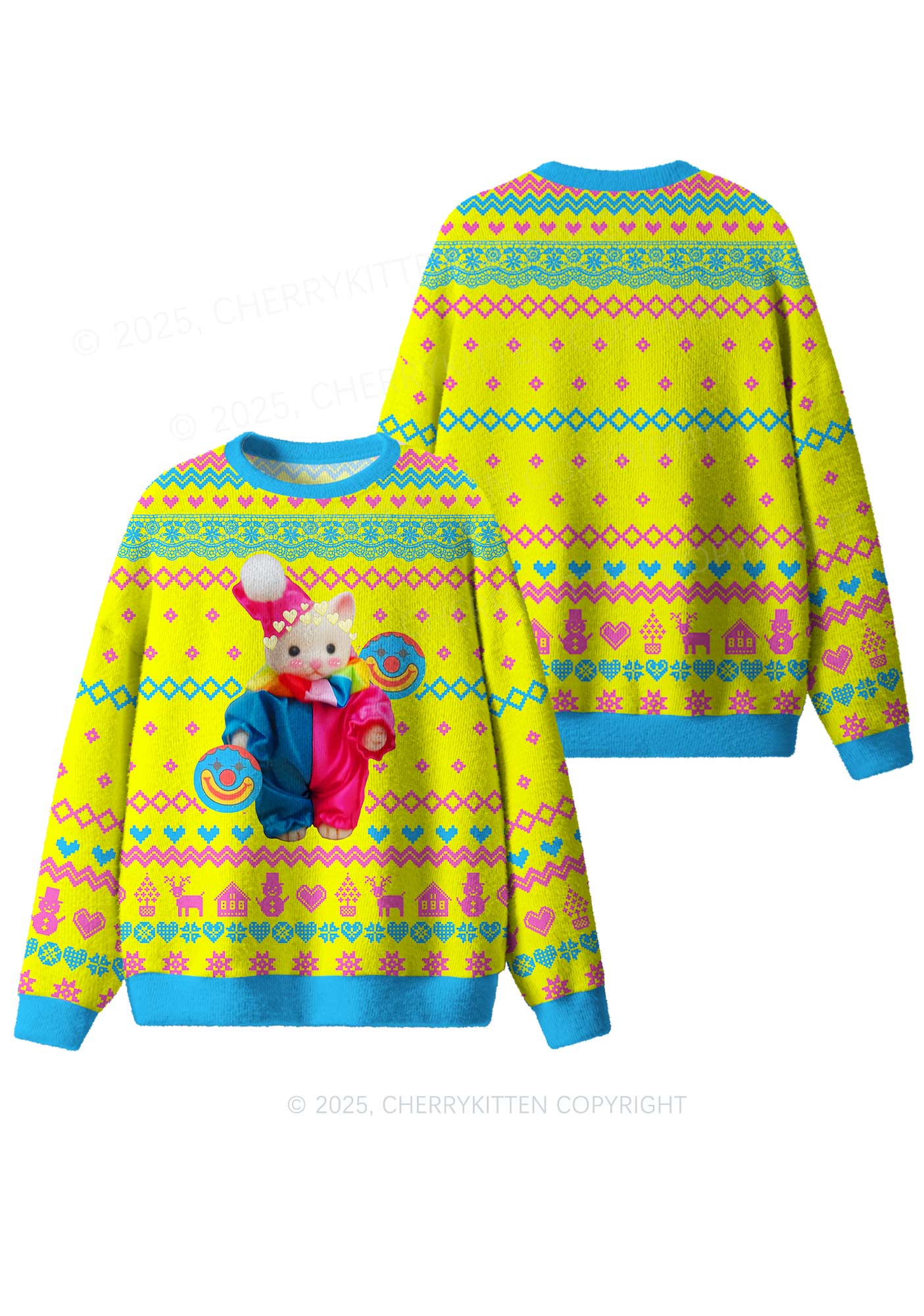 Chat Clown Y2K Christmas Knit Sweatshirt Cherrykitten - Image 3