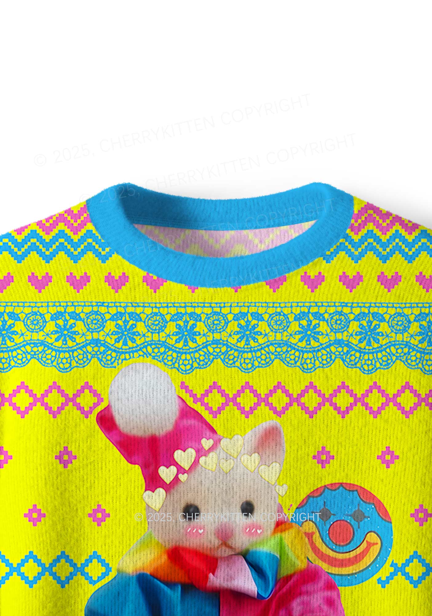 Chat Clown Y2K Christmas Knit Sweatshirt Cherrykitten - Image 5