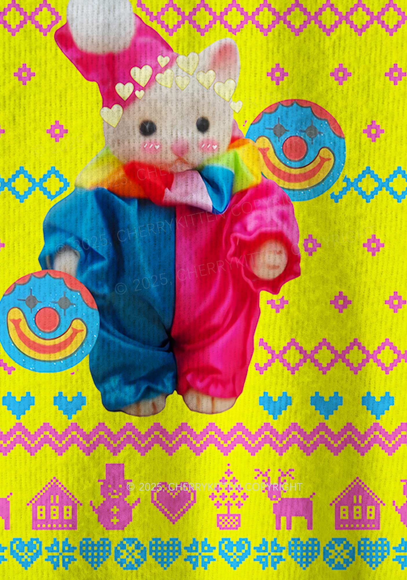 Chat Clown Y2K Christmas Knit Sweatshirt Cherrykitten - Image 6