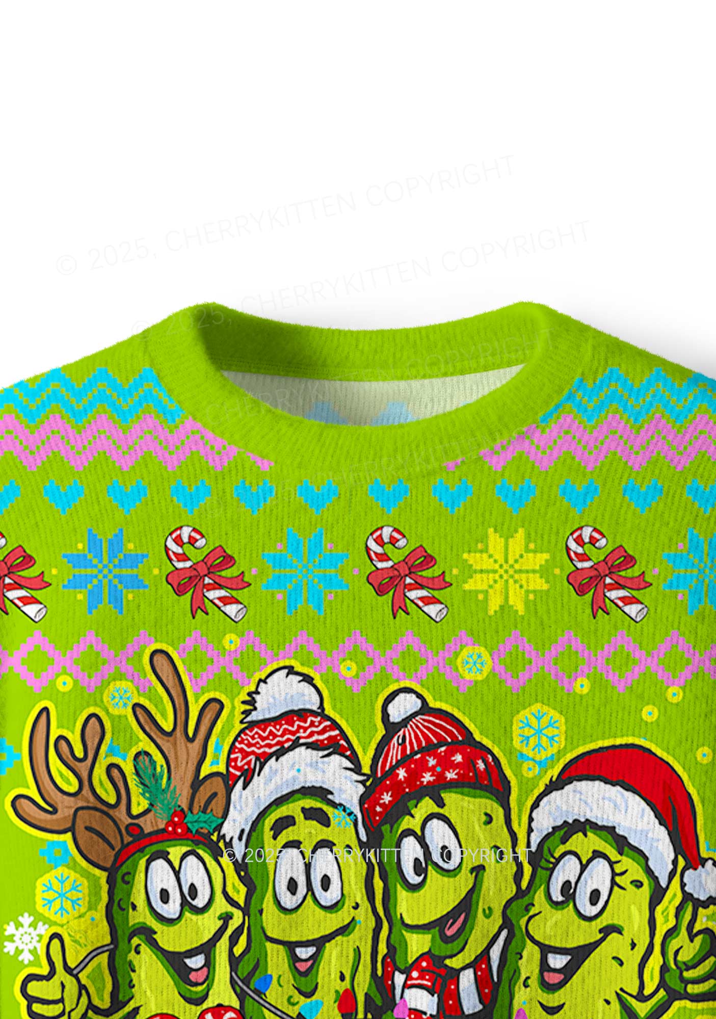 Cheerful Pickles Y2K Christmas Knit Sweatshirt Cherrykitten - Image 5