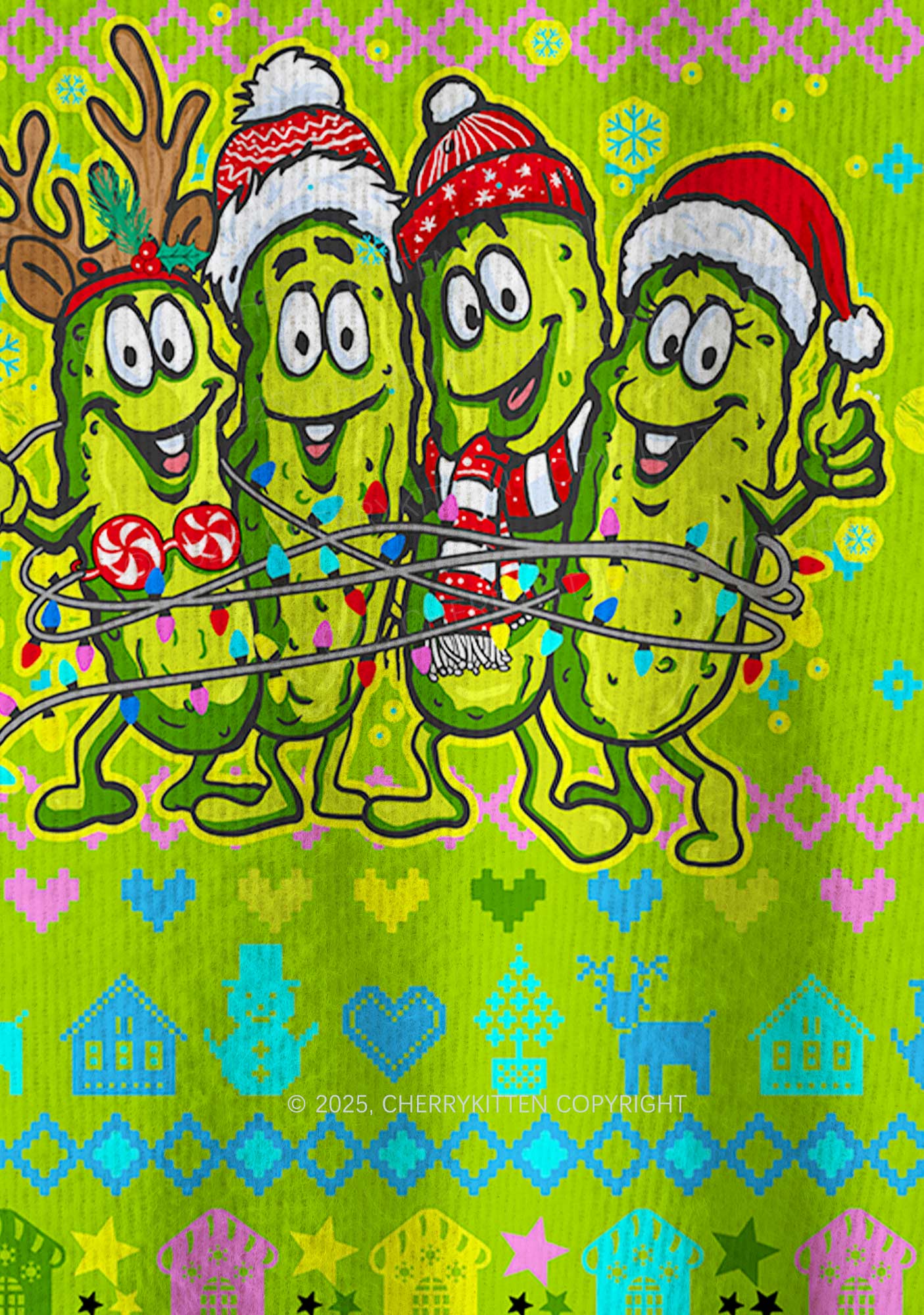 Cheerful Pickles Y2K Christmas Knit Sweatshirt Cherrykitten - Image 6