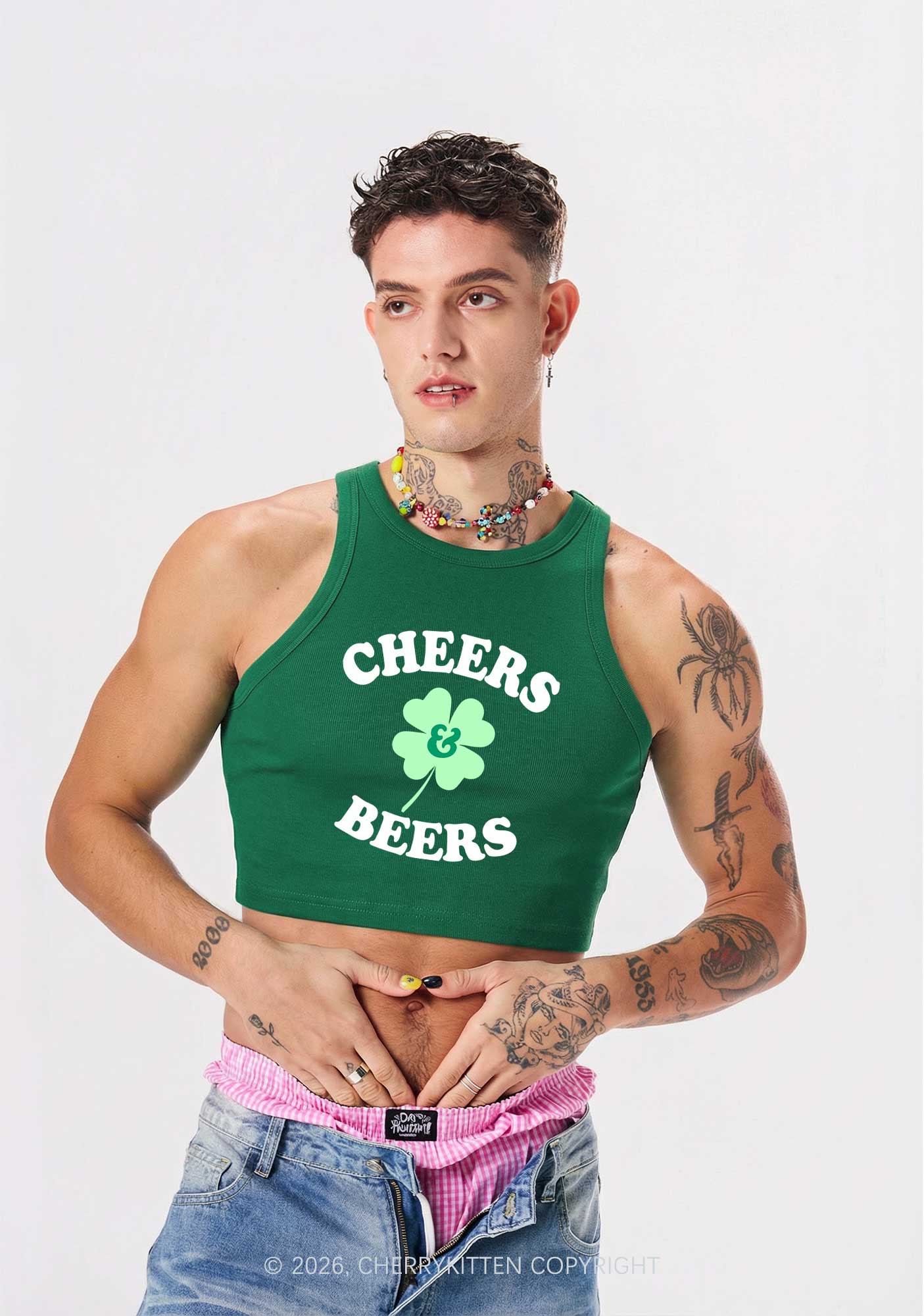 Cheers And Beers St Patricks Y2K Crop Tank Top Cherrykitten - Image 2