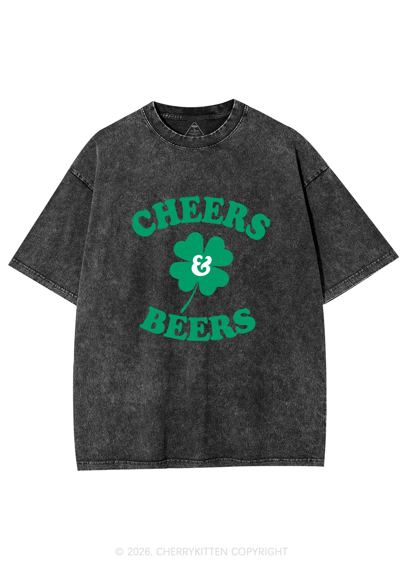 Cheers And Beers St Patricks Y2K Shirts Washed Tee Cherrykitten - Image 3