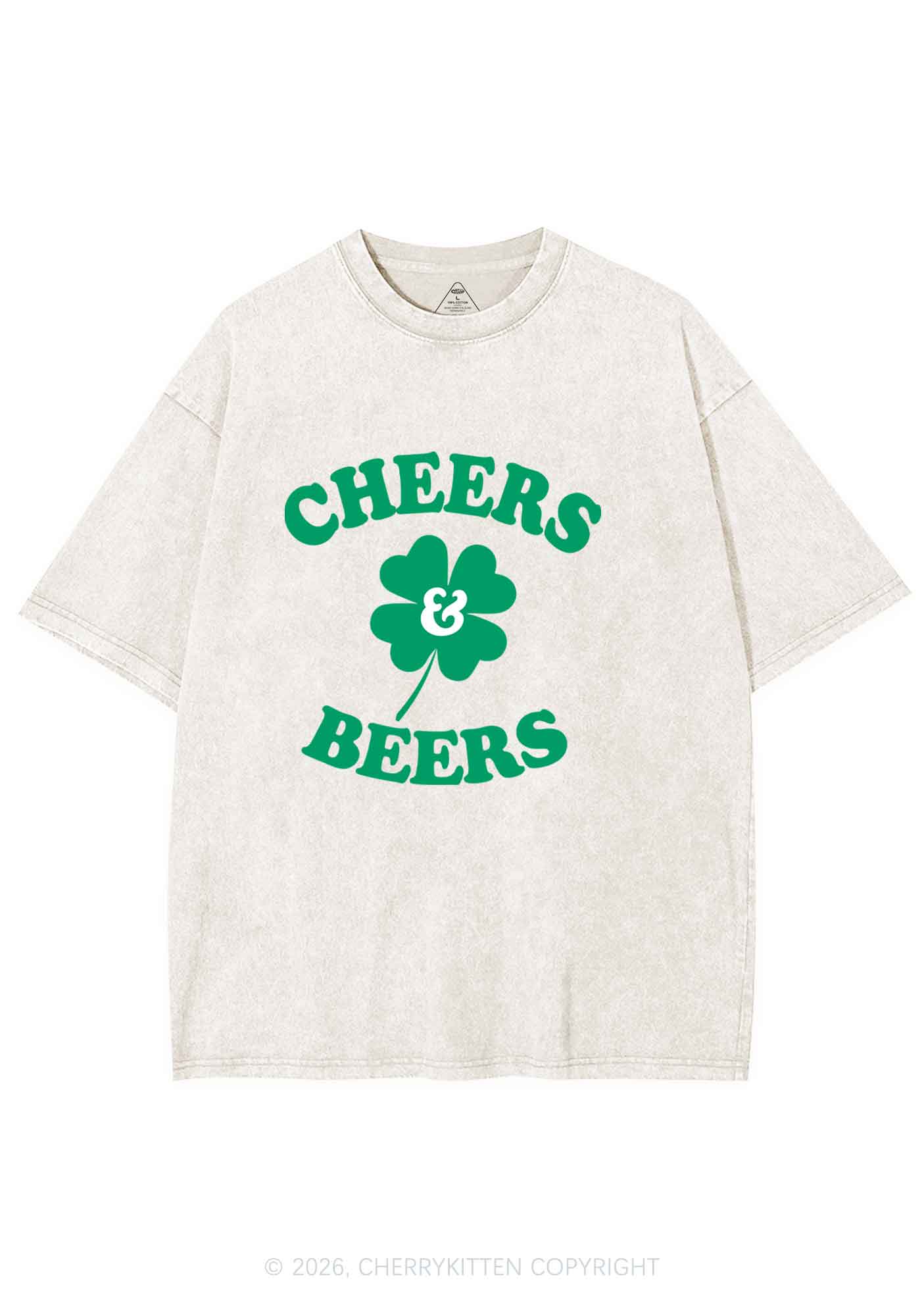 Cheers And Beers St Patricks Y2K Shirts Washed Tee Cherrykitten - Image 4