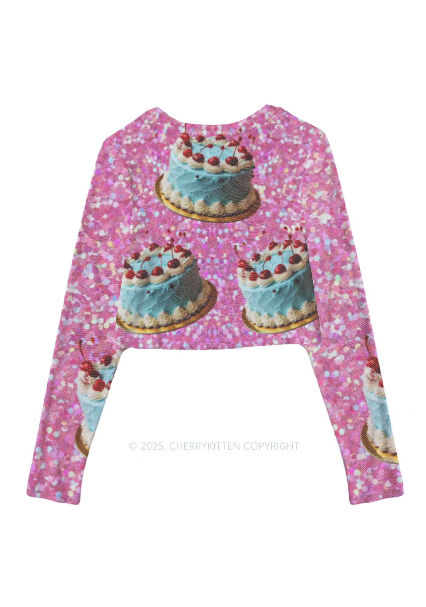 Cherry Cakes Y2K Mesh Long Sleeve Crop Top Cherrykitten - Image 3