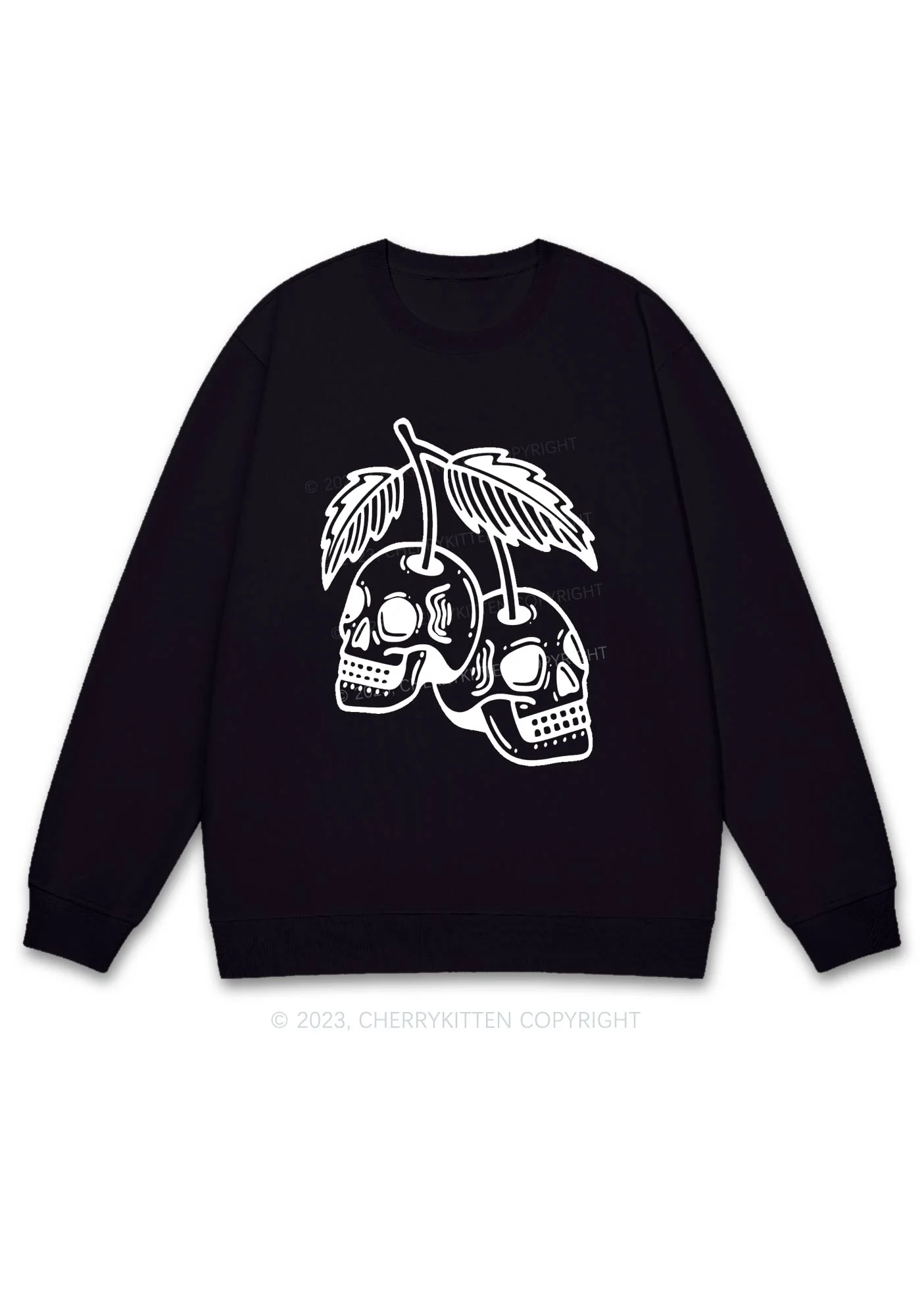 Cherry Skulls Halloween Y2K Sweatshirt Cherrykitten - Image 3